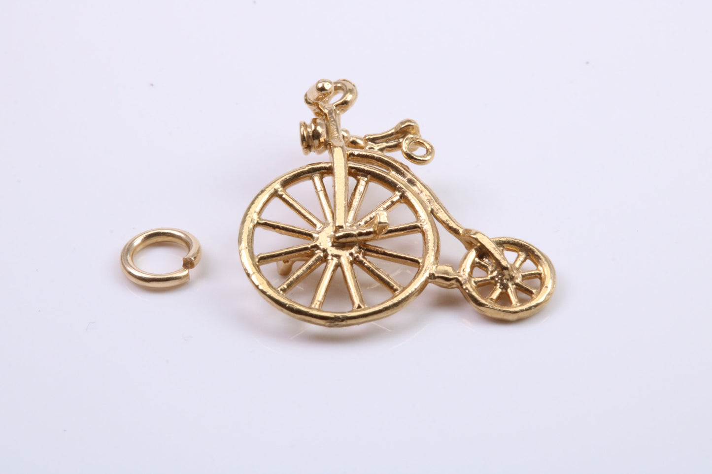 Penny Farthing Charm, Traditional Charm, Made from Solid 9ct Yellow Gold, British Hallmarked, Complete with Attachment Link