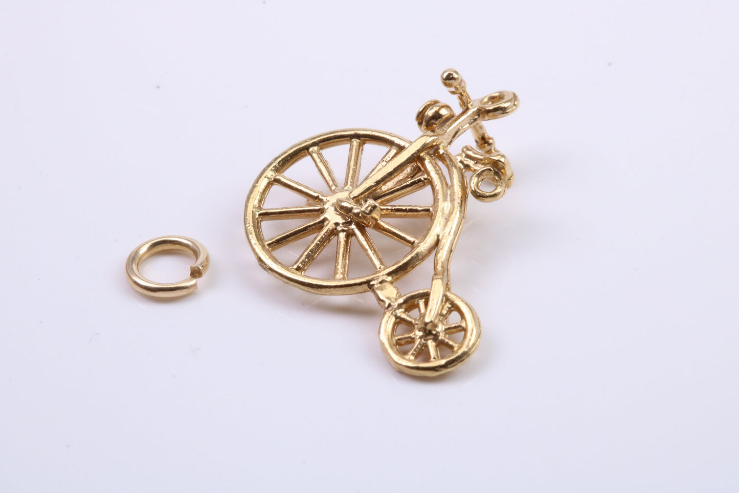 Penny Farthing Charm, Traditional Charm, Made from Solid 9ct Yellow Gold, British Hallmarked, Complete with Attachment Link