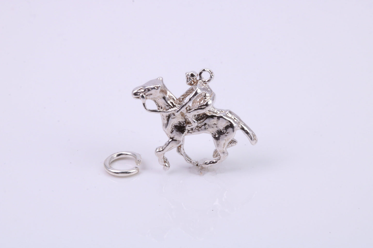 Jockey on Horse Charm, Traditional Charm, Made from Solid 925 Grade Sterling Silver, Complete with Attachment Link