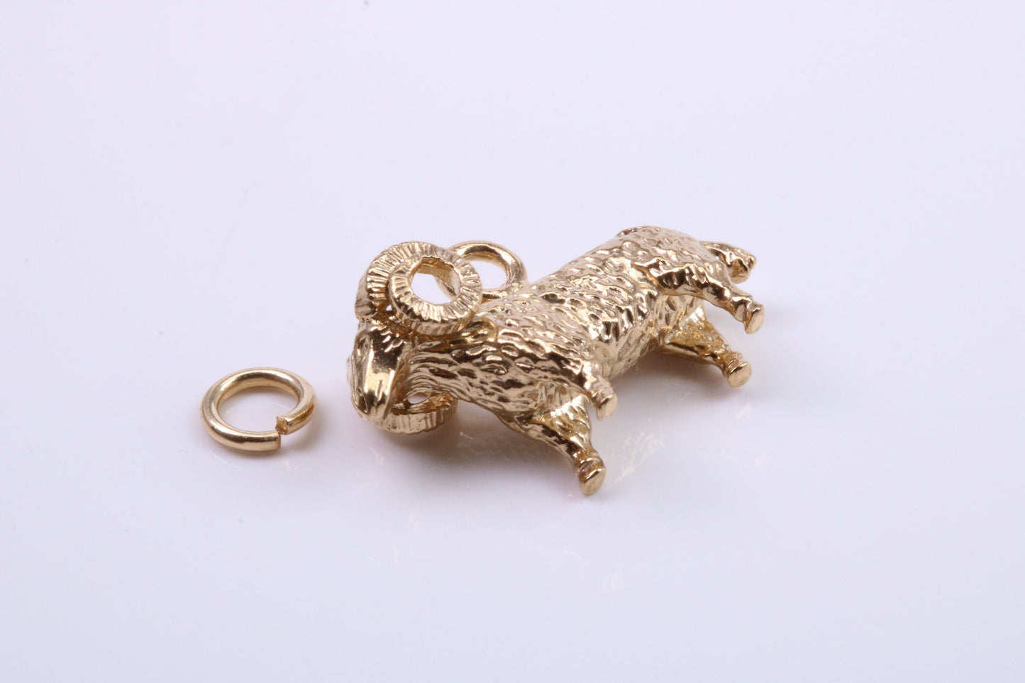 Aries Zodiac Sign Charm, Traditional Charm, Made from Solid 9ct Yellow Gold, British Hallmarked, Complete with Attachment Link