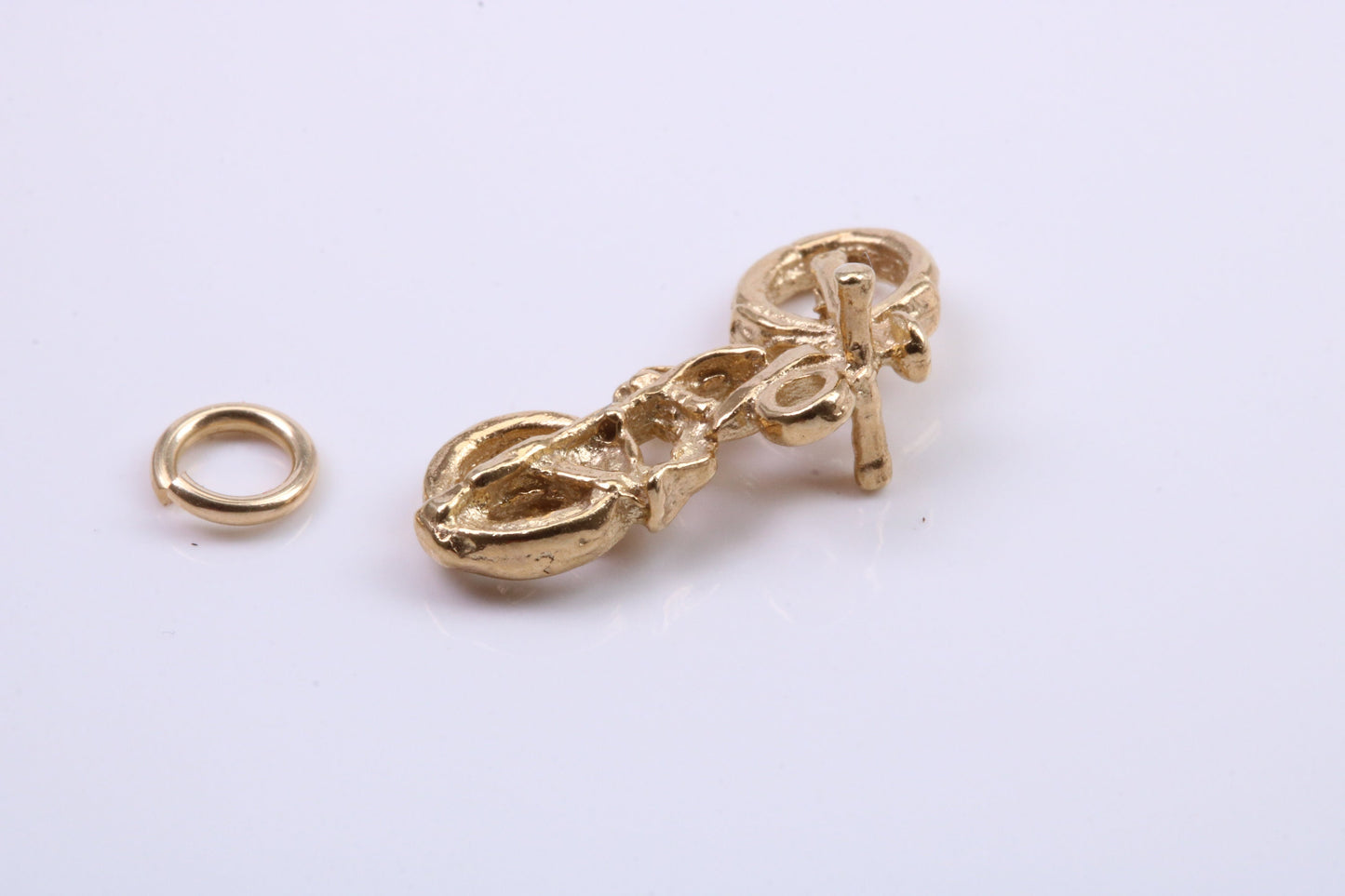 Motorbike Charm, Traditional Charm, Made from Solid 9ct Yellow Gold, British Hallmarked, Complete with Attachment Link