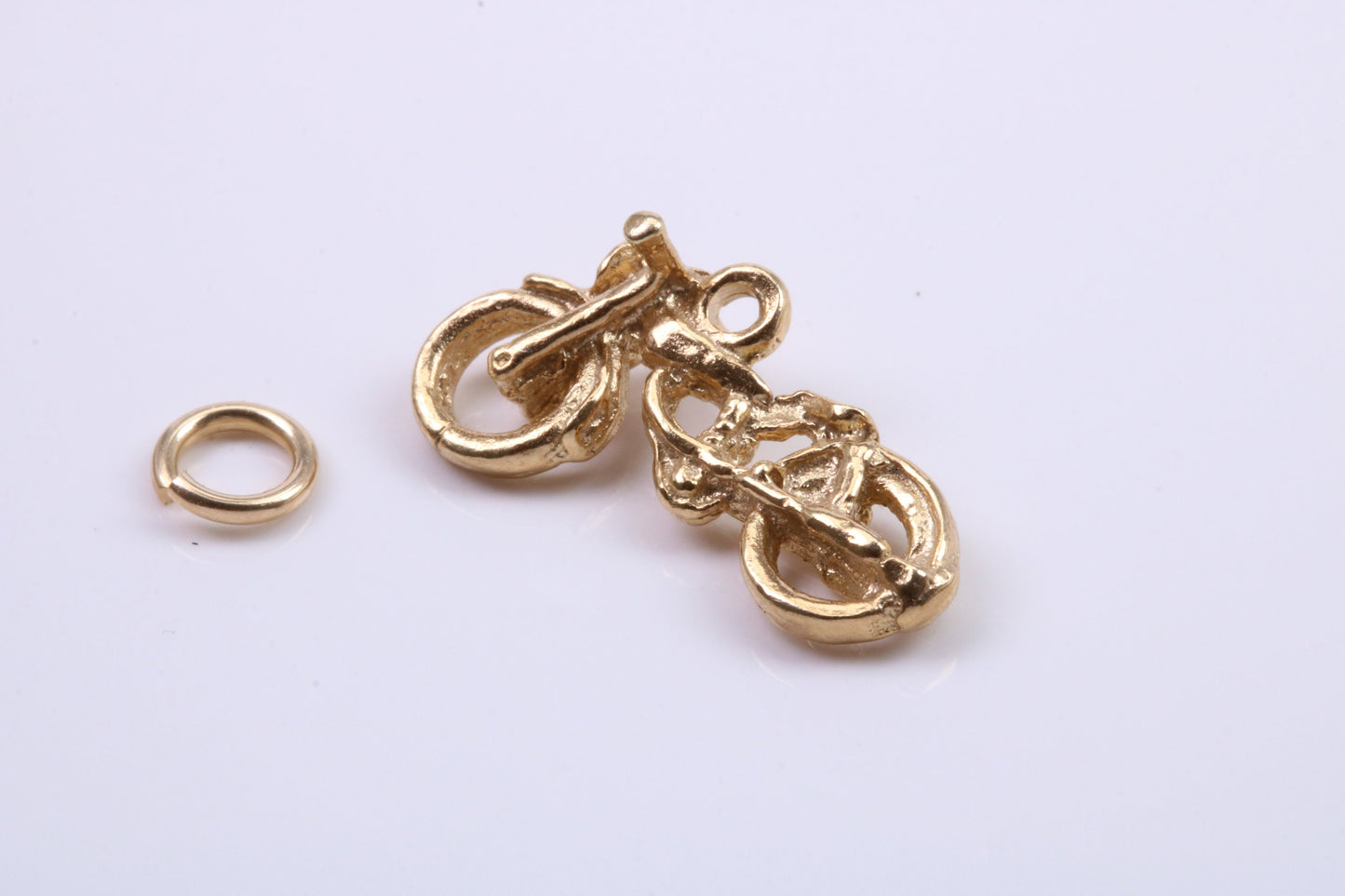 Motorbike Charm, Traditional Charm, Made from Solid 9ct Yellow Gold, British Hallmarked, Complete with Attachment Link