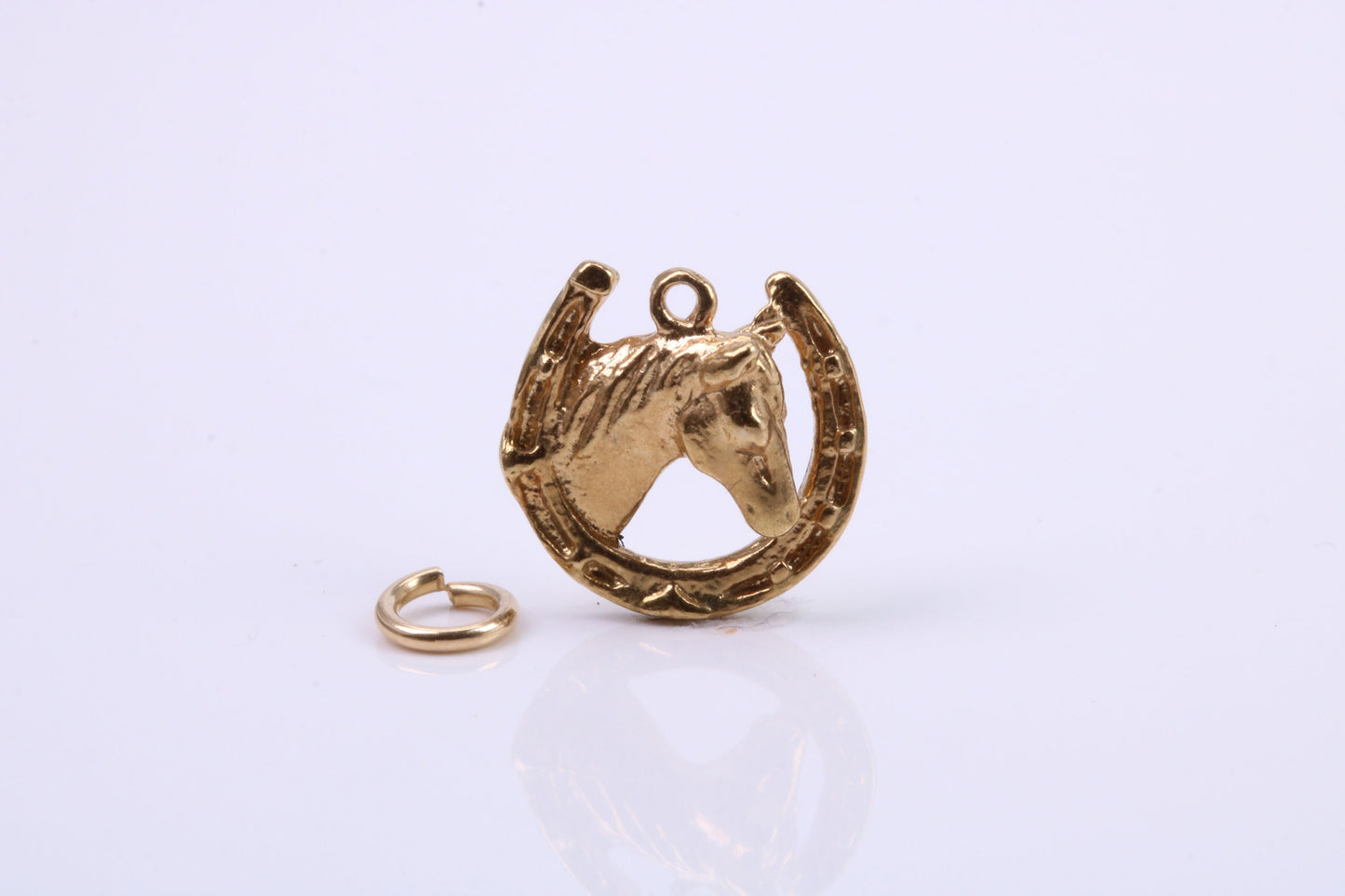 Good Luck Horse Head Shoe Charm, Traditional Charm, Made from Solid 9ct Yellow Gold, British Hallmarked, Complete with Attachment Link