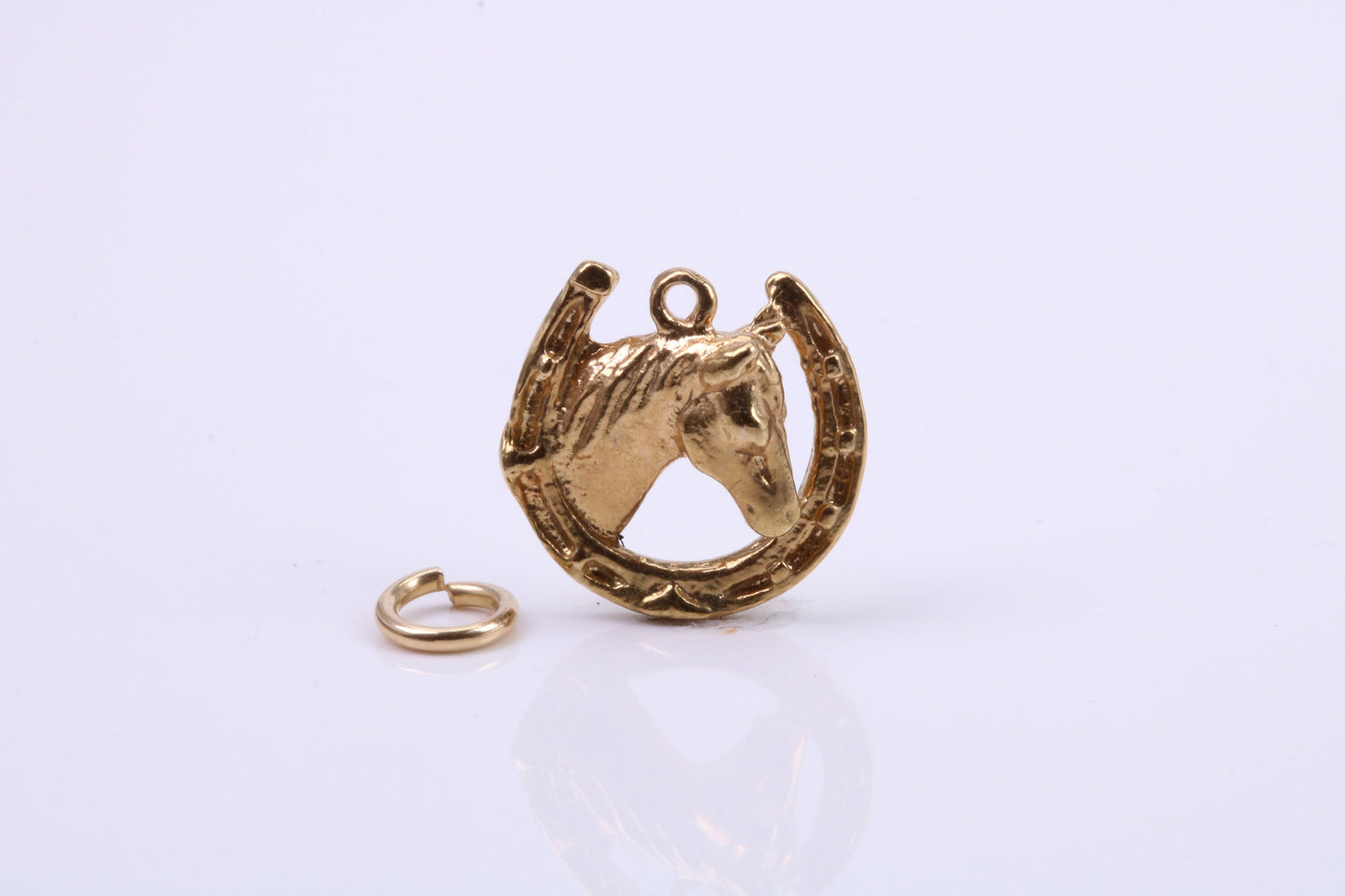 Good Luck Horse Head Shoe Charm, Traditional Charm, Made from Solid 9ct Yellow Gold, British Hallmarked, Complete with Attachment Link
