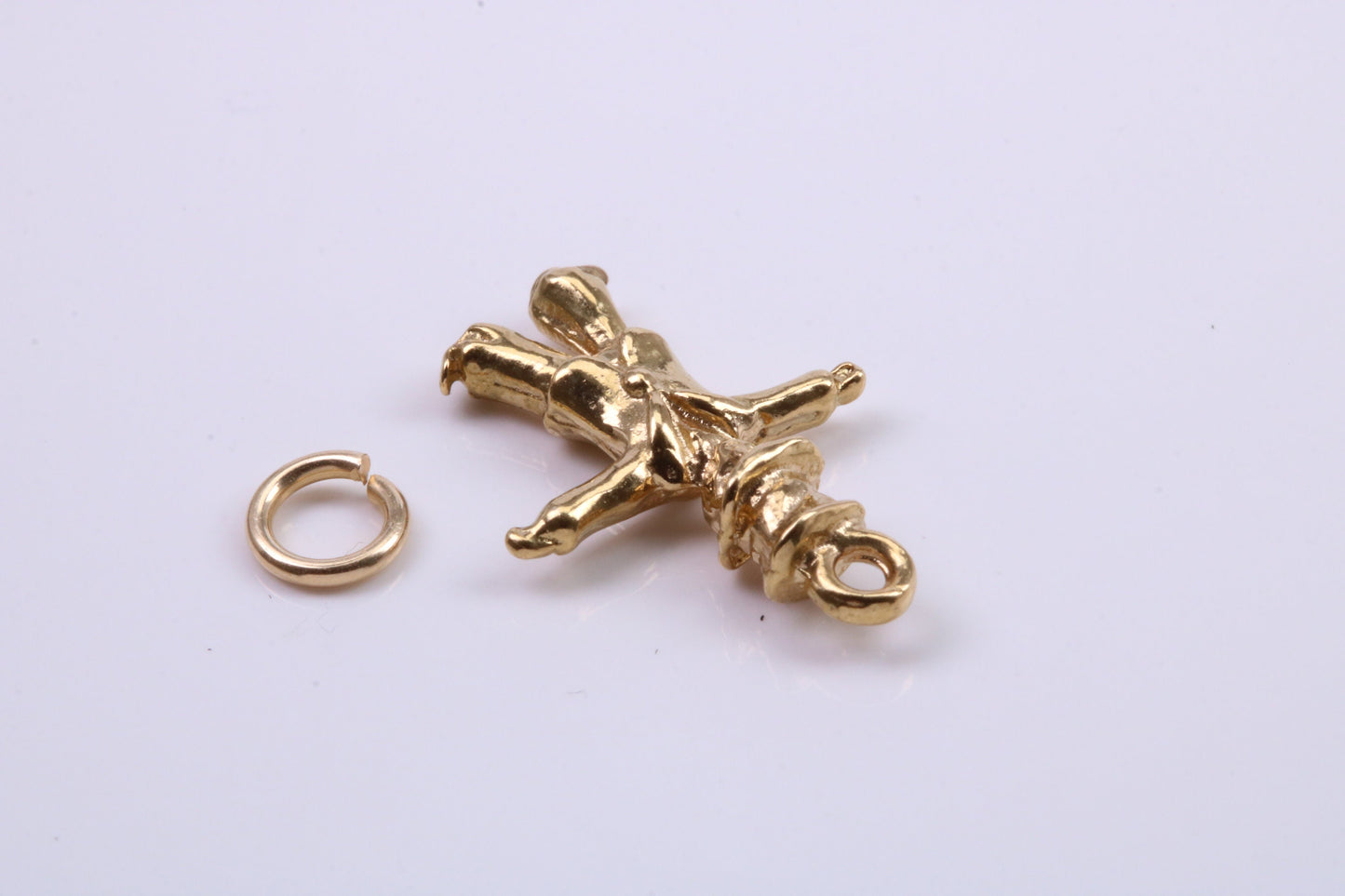 Scarecrow Charm, Traditional Charm, Made from Solid 9ct Yellow Gold, British Hallmarked, Complete with Attachment Link