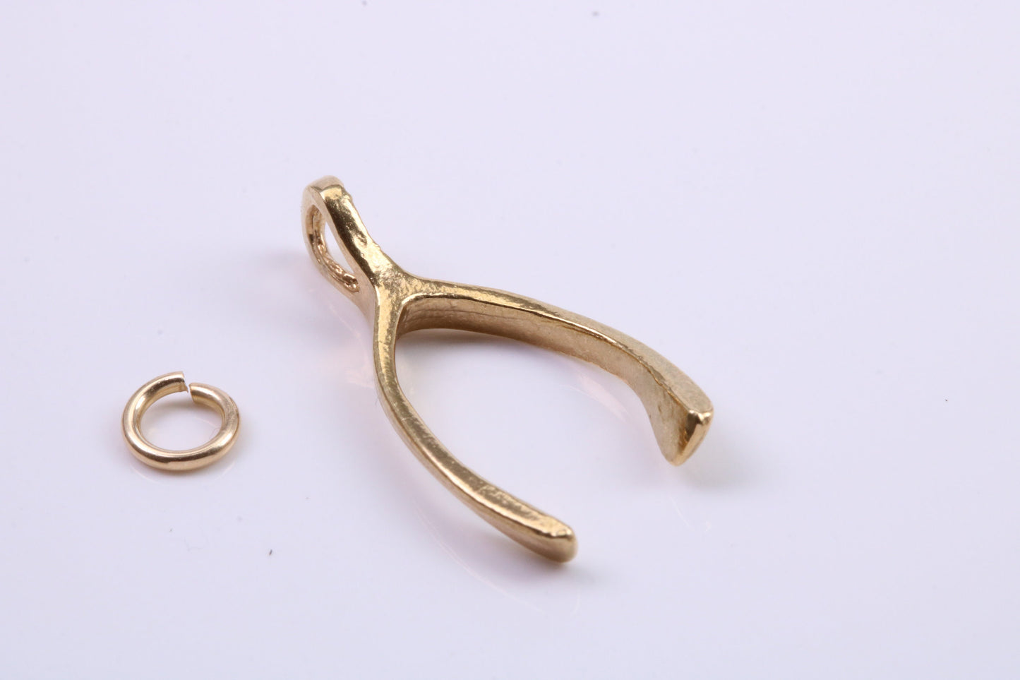 Wish Bone Charm, Traditional Charm, Made from Solid 9ct Yellow Gold, British Hallmarked, Complete with Attachment Link