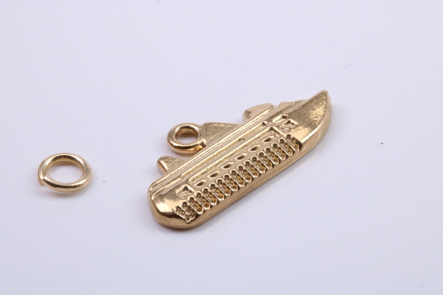 Cruise Ship Charm, Traditional Charm, Made from Solid 9ct Yellow Gold, British Hallmarked, Complete with Attachment Link