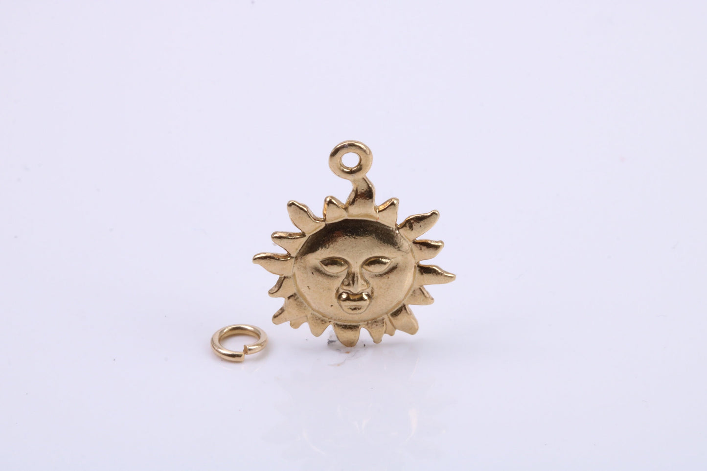 Sun Charm, Traditional Charm, Made from Solid 9ct Yellow Gold, British Hallmarked, Complete with Attachment Link