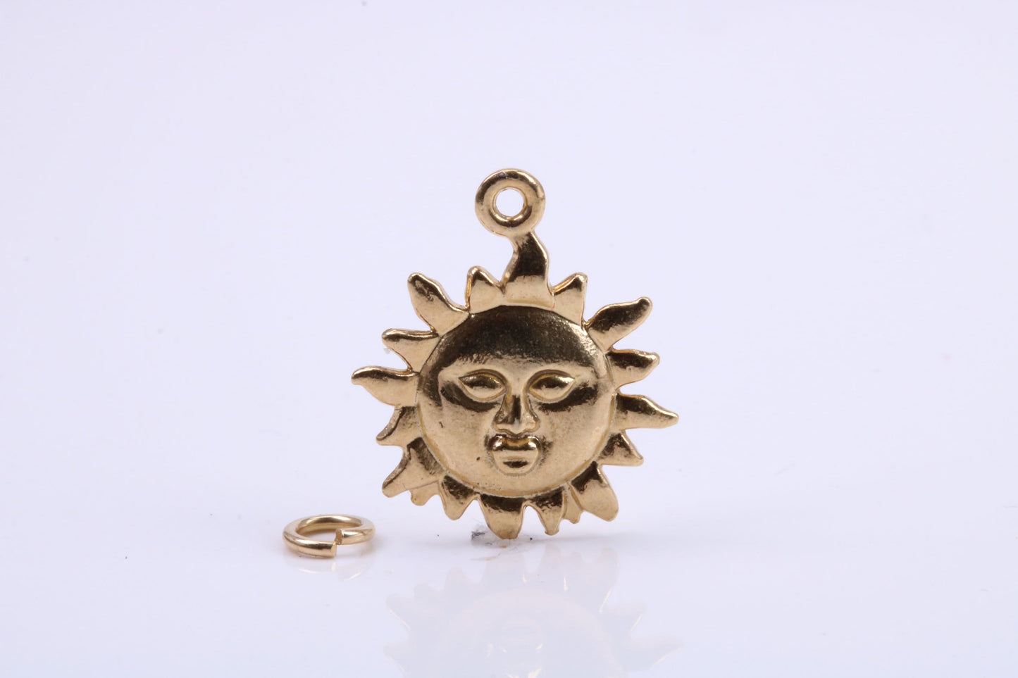 Sun Charm, Traditional Charm, Made from Solid 9ct Yellow Gold, British Hallmarked, Complete with Attachment Link