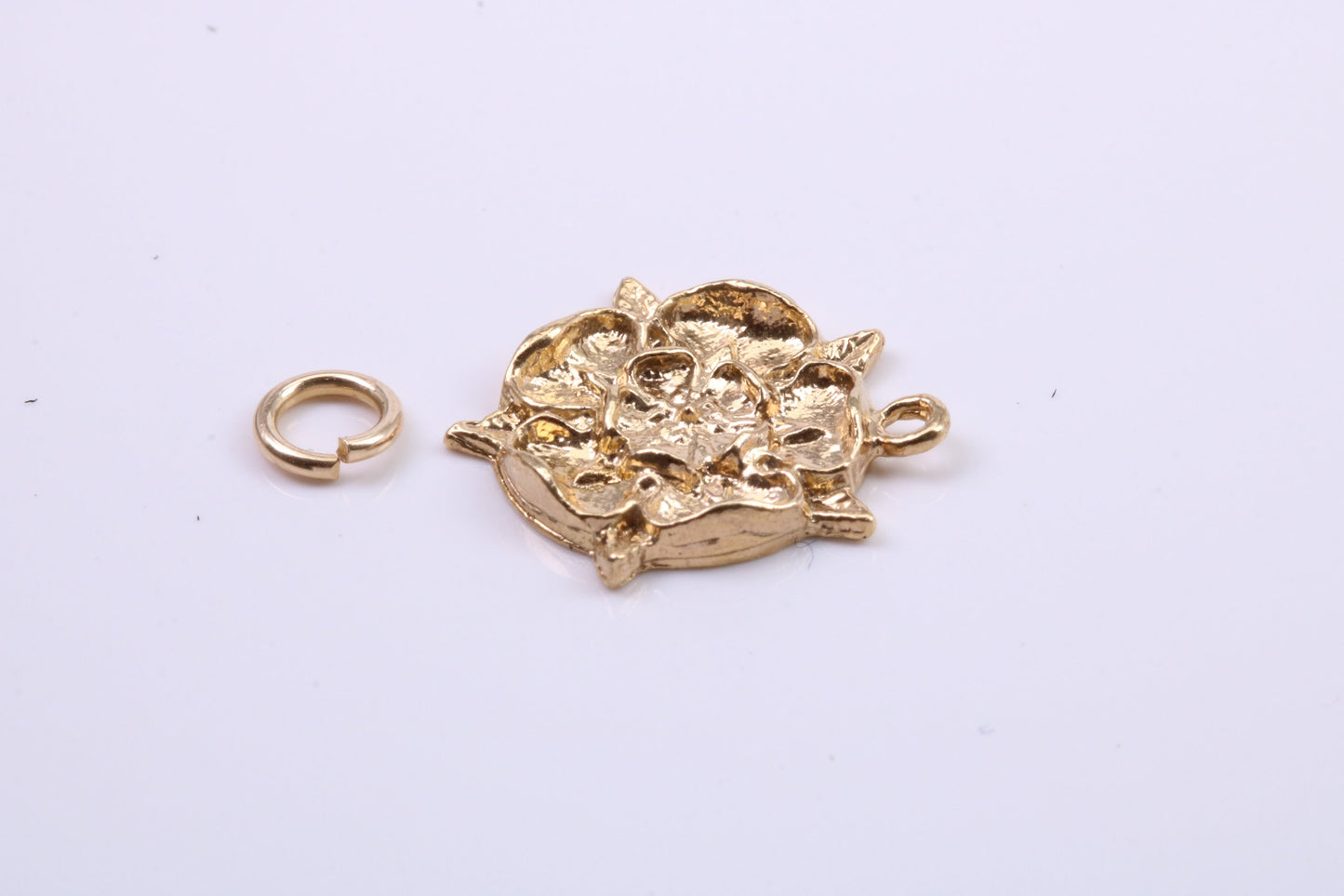 Tudor Rose Charm, Traditional Charm, Made from Solid 9ct Yellow Gold, British Hallmarked, Complete with Attachment Link