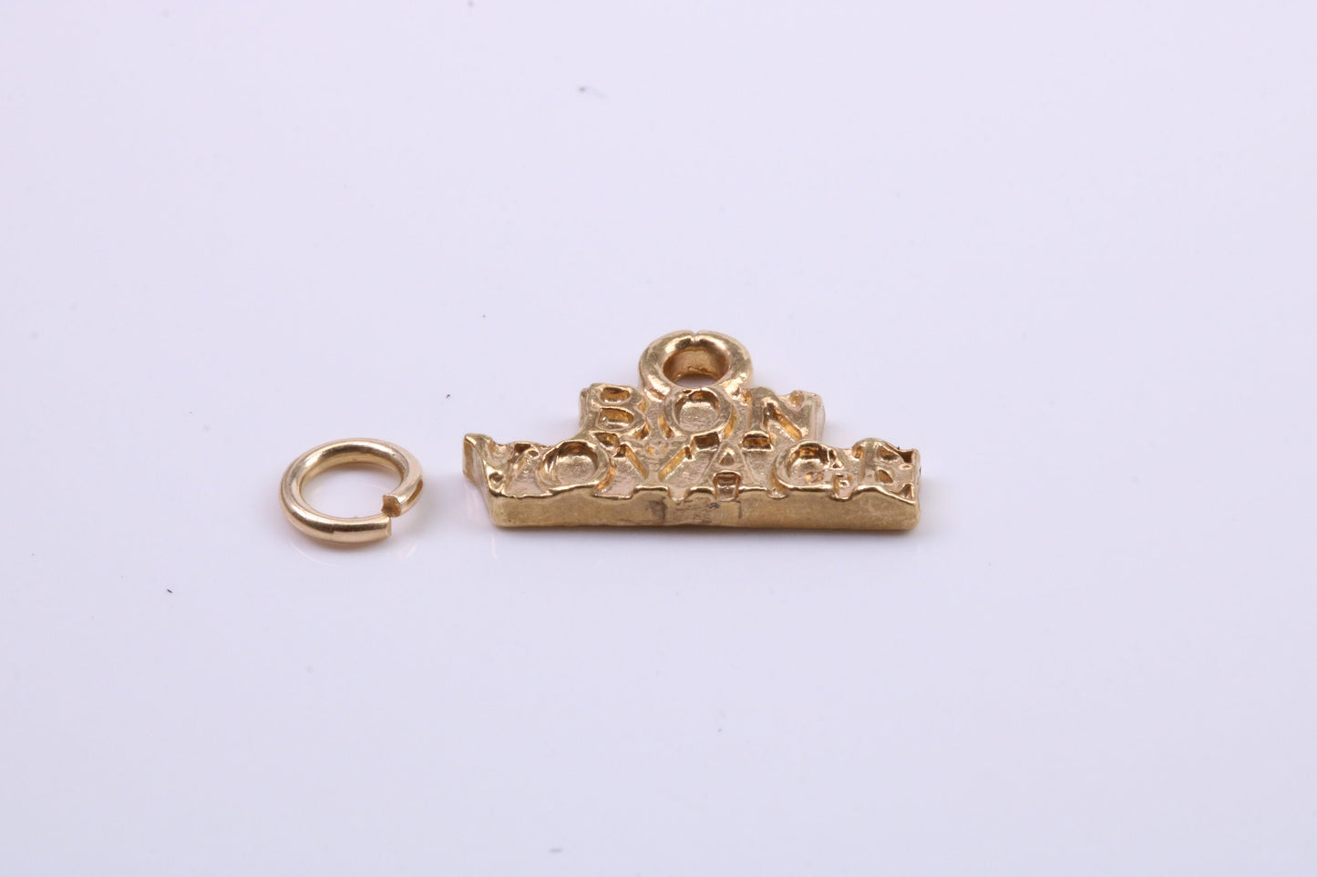 Bon Voyage Charm, Traditional Charm, Made from Solid 9ct Yellow Gold, British Hallmarked, Complete with Attachment Link
