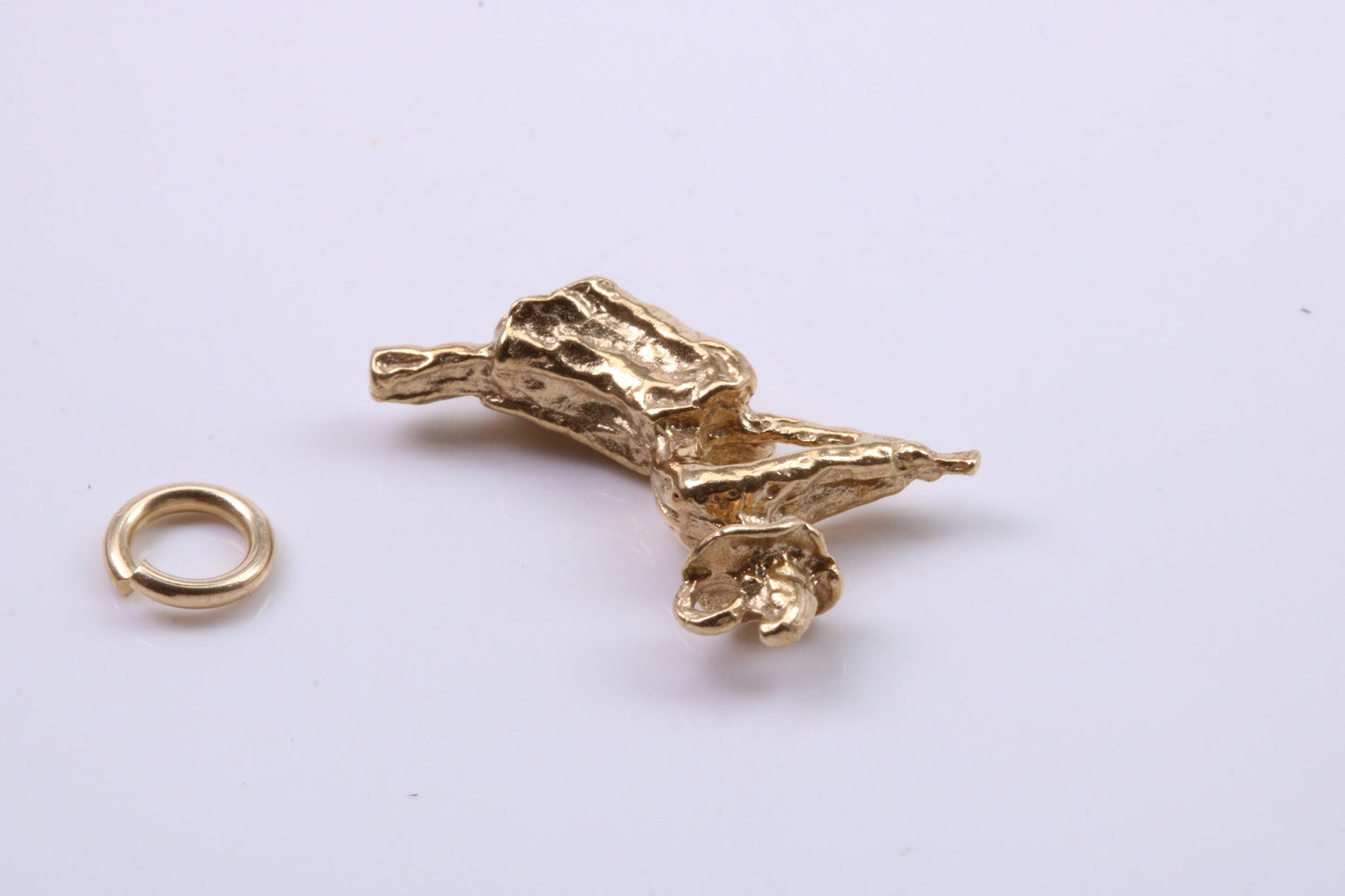 Witch on Broom Stick Charm, Traditional Charm, Made from Solid 9ct Yellow Gold, British Hallmarked, Complete with Attachment Link