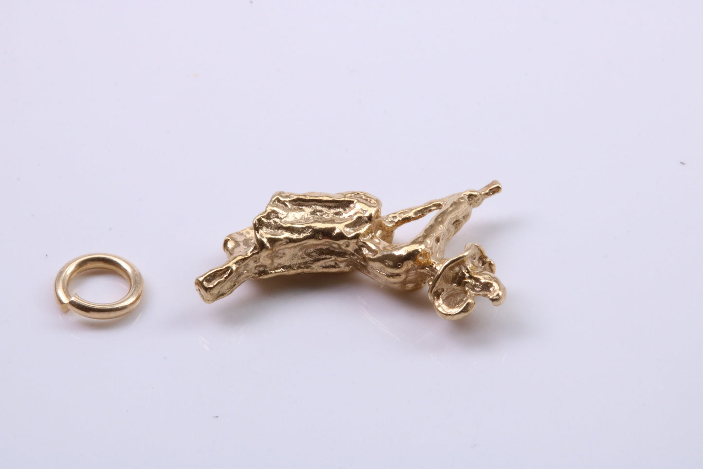 Witch on Broom Stick Charm, Traditional Charm, Made from Solid 9ct Yellow Gold, British Hallmarked, Complete with Attachment Link
