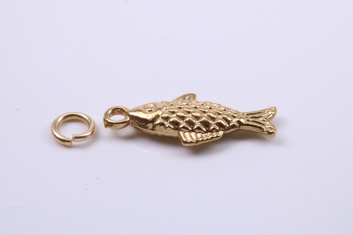 Fish Charm, Traditional Charm, Made from Solid 9ct Yellow Gold, British Hallmarked, Complete with Attachment Link