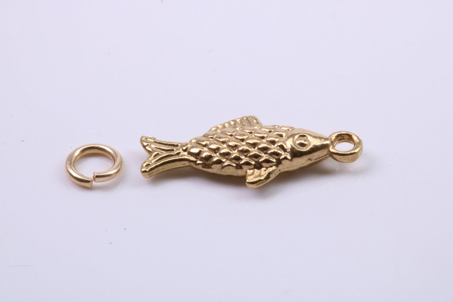 Fish Charm, Traditional Charm, Made from Solid 9ct Yellow Gold, British Hallmarked, Complete with Attachment Link