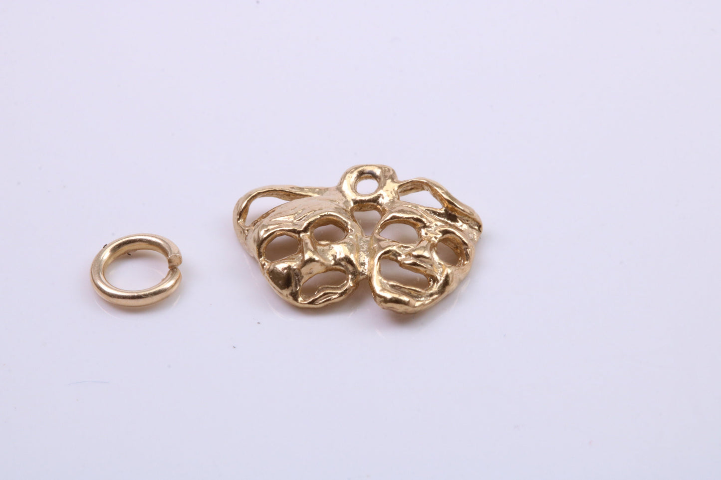 Pantomime Mask Charm, Traditional Charm, Made from Solid 9ct Yellow Gold, British Hallmarked, Complete with Attachment Link