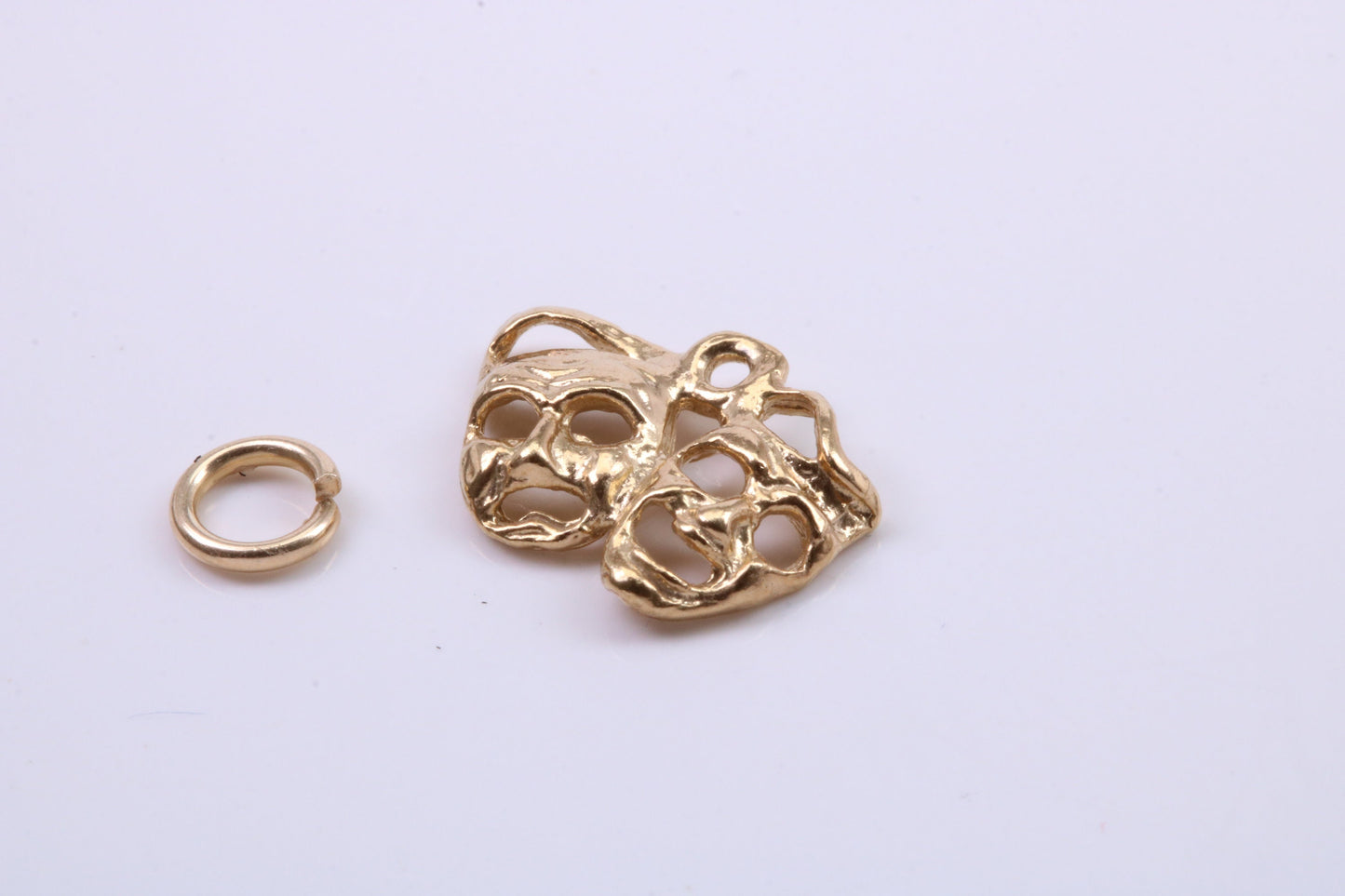Pantomime Mask Charm, Traditional Charm, Made from Solid 9ct Yellow Gold, British Hallmarked, Complete with Attachment Link
