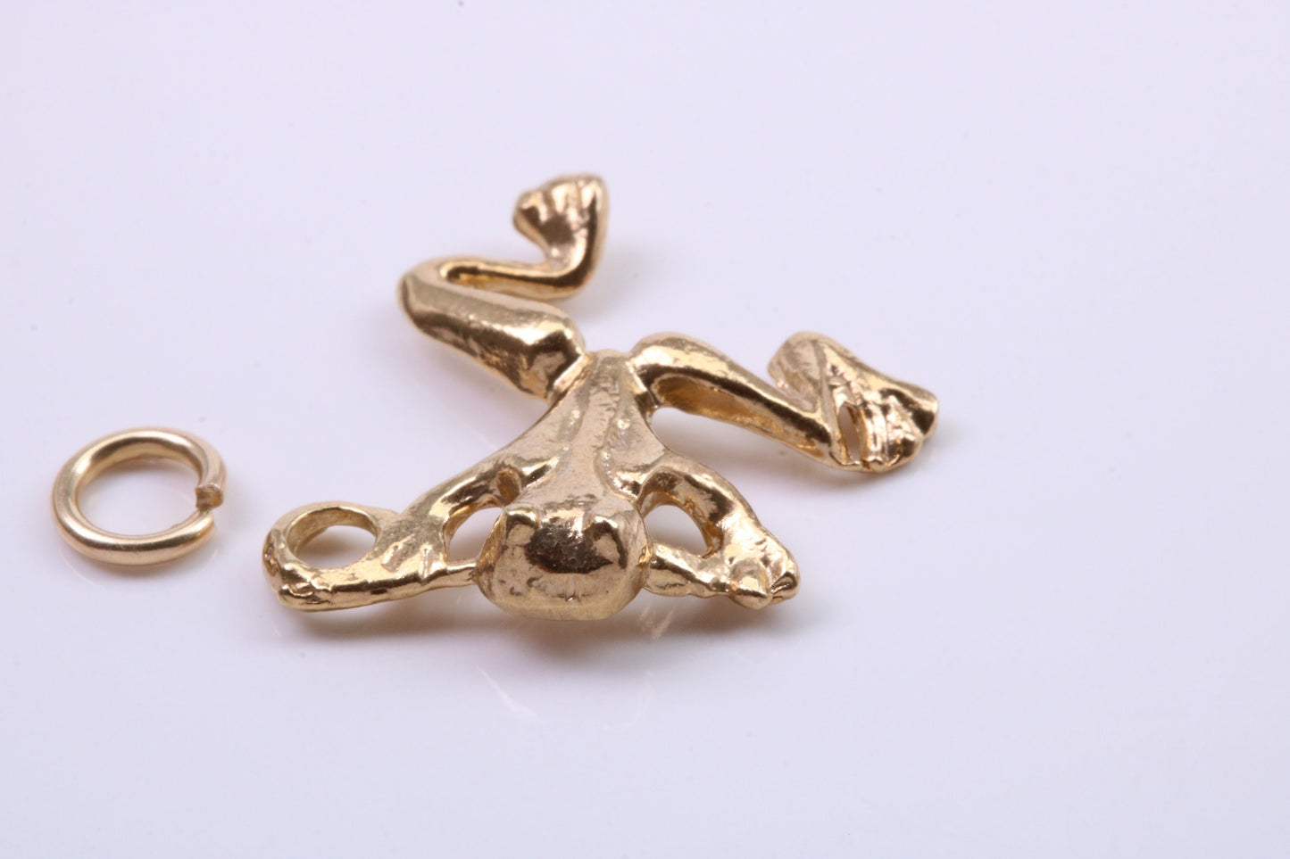 Frog Charm, Traditional Charm, Made from Solid 9ct Yellow Gold, British Hallmarked, Complete with Attachment Link
