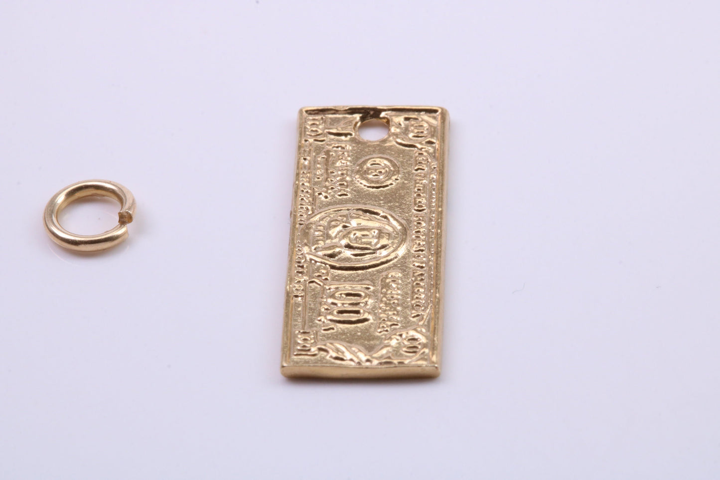 100 Dollar Bill Charm, Traditional Charm, Made from Solid 9ct Yellow Gold, British Hallmarked, Complete with Attachment Link