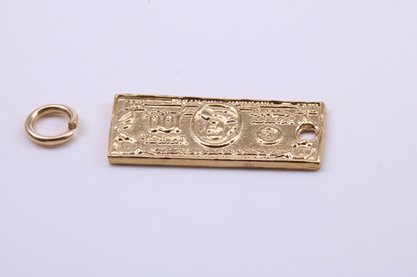 100 Dollar Bill Charm, Traditional Charm, Made from Solid 9ct Yellow Gold, British Hallmarked, Complete with Attachment Link
