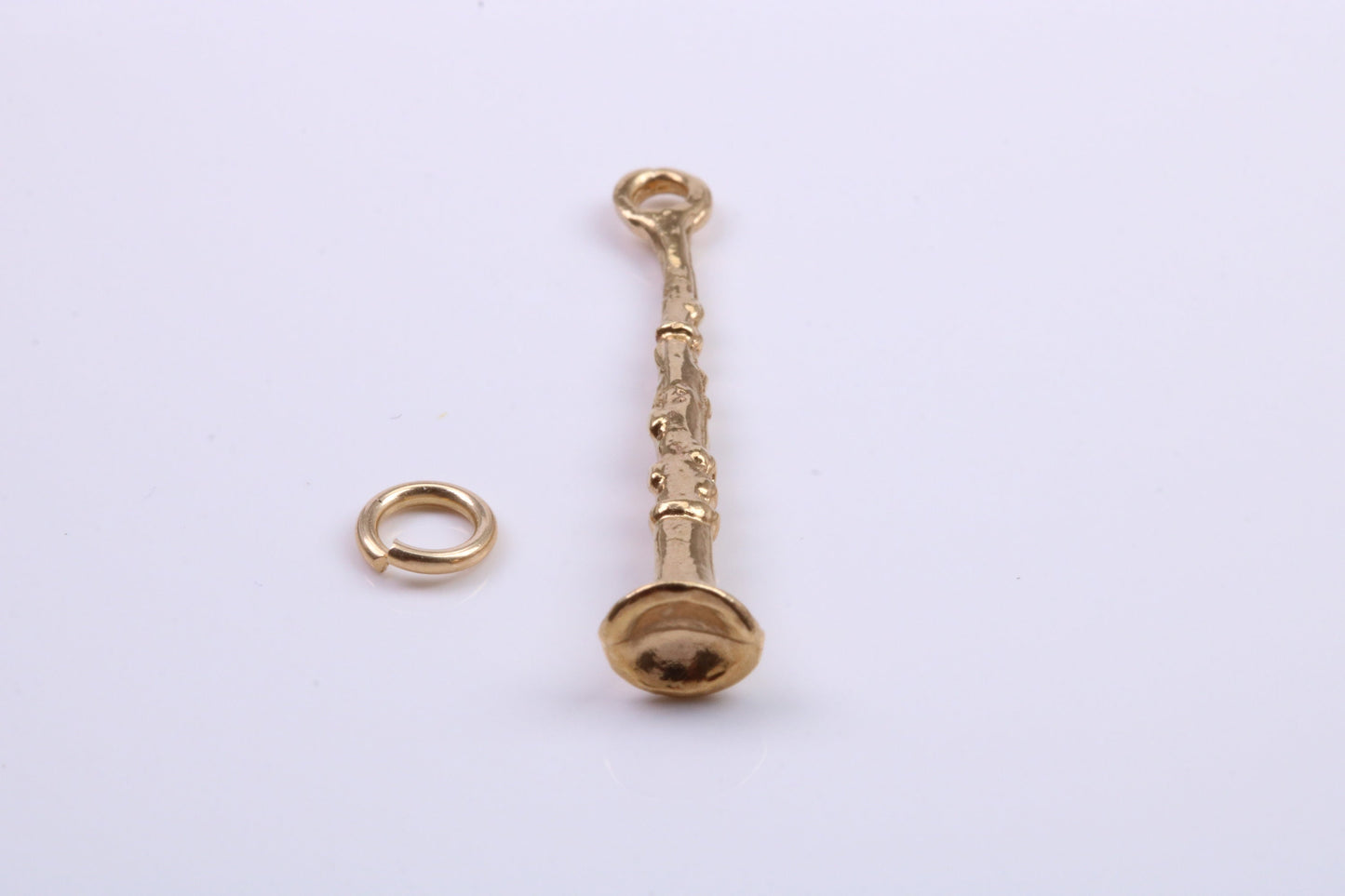 Flute Charm, Traditional Charm, Made from Solid 9ct Yellow Gold, British Hallmarked, Complete with Attachment Link