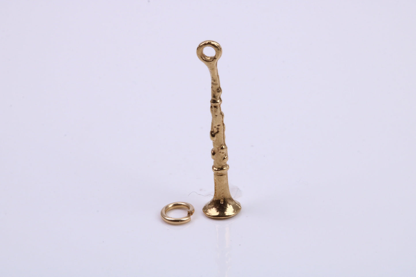 Flute Charm, Traditional Charm, Made from Solid 9ct Yellow Gold, British Hallmarked, Complete with Attachment Link