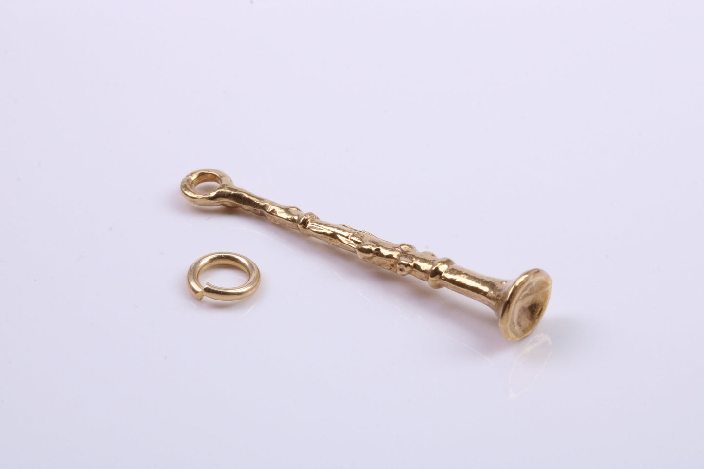 Flute Charm, Traditional Charm, Made from Solid 9ct Yellow Gold, British Hallmarked, Complete with Attachment Link