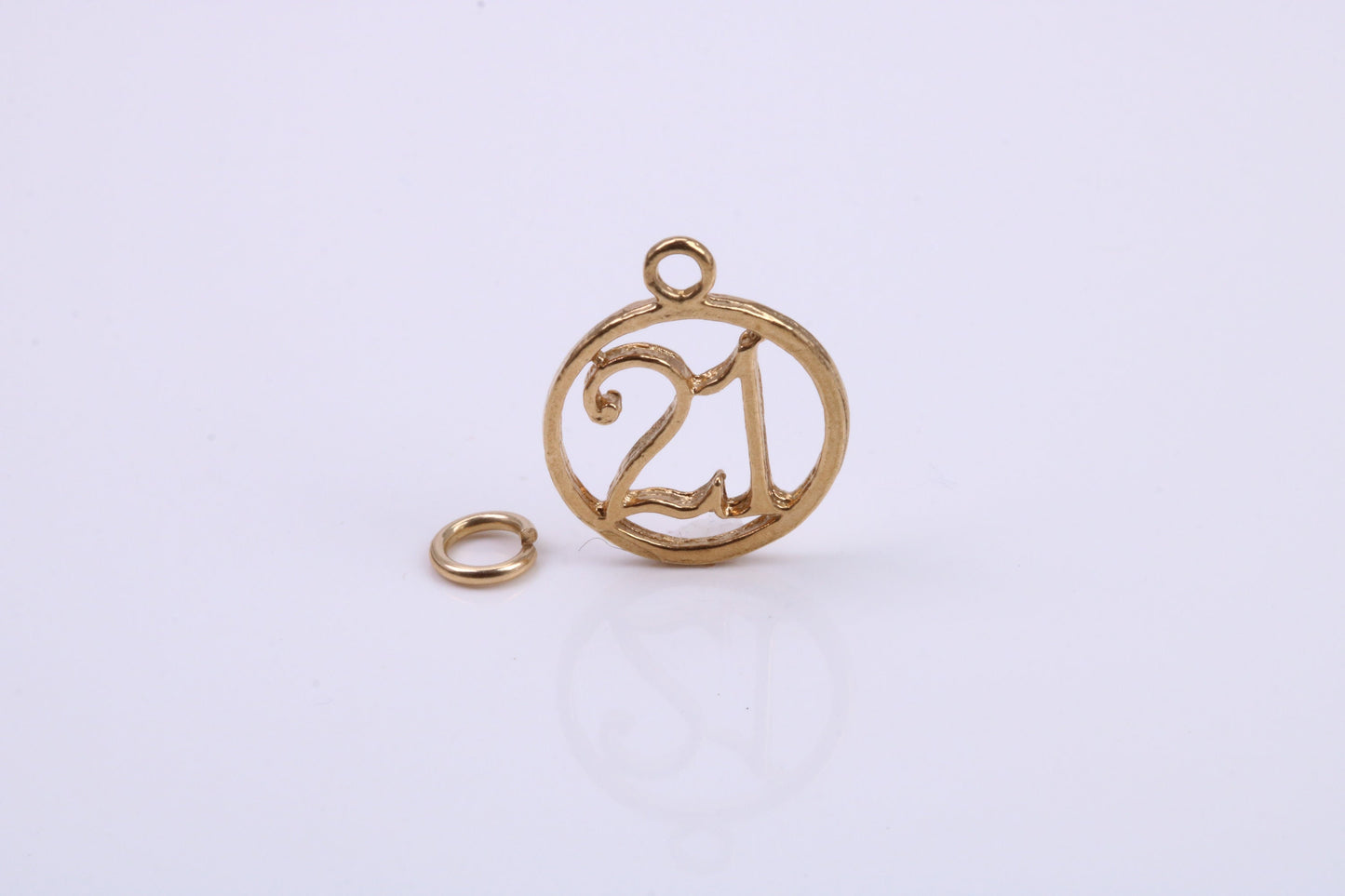 21st Birthday Charm, Traditional Charm, Made from Solid 9ct Yellow Gold, British Hallmarked, Complete with Attachment Link
