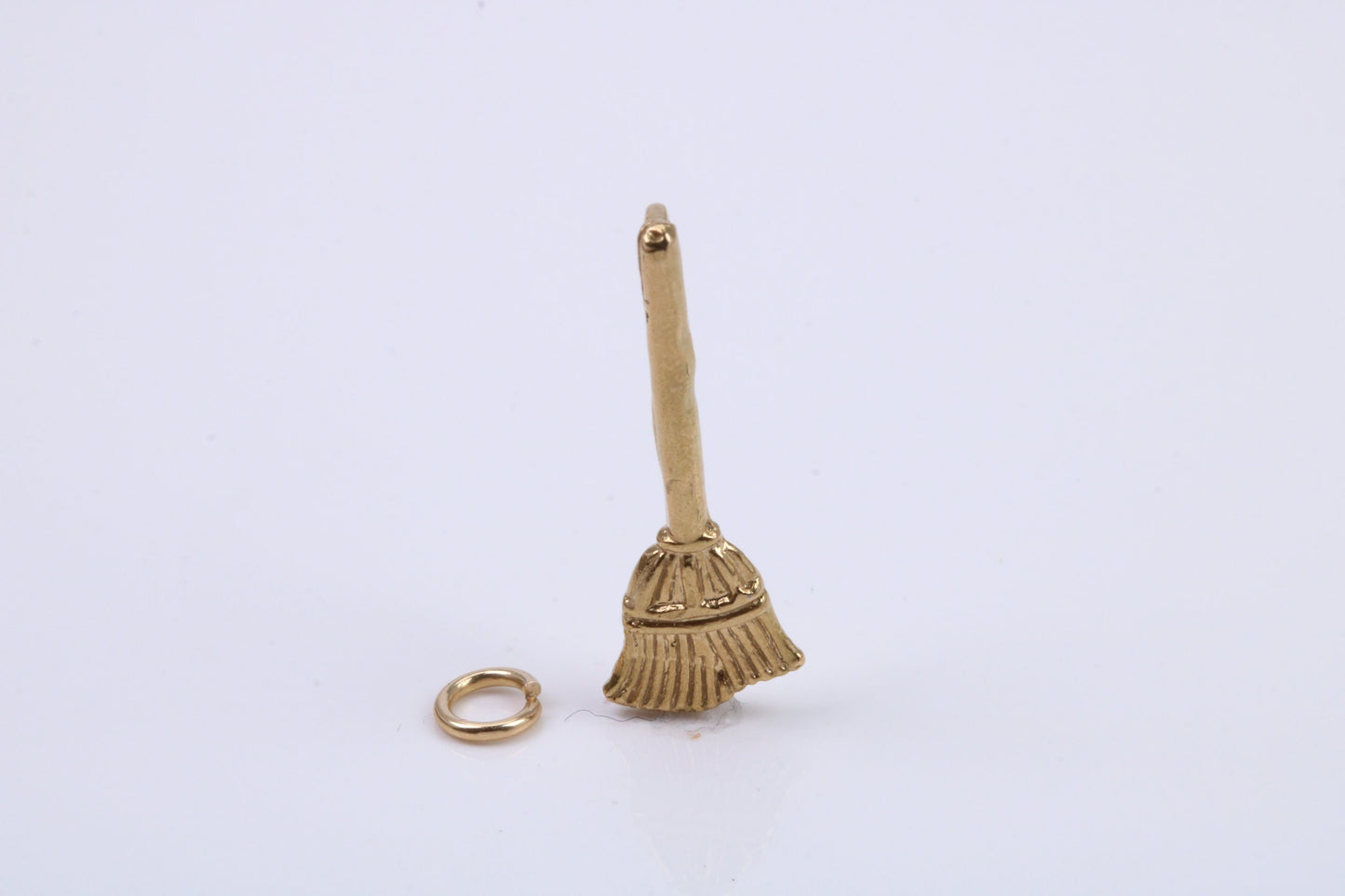 Witches Broom Stick Charm, Traditional Charm, Made from Solid 9ct Yellow Gold, British Hallmarked, Complete with Attachment Link