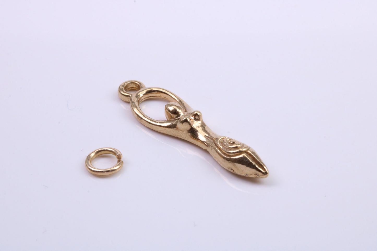 Spiral Goddess Charm, Traditional Charm, Made from Solid 9ct Yellow Gold, British Hallmarked, Complete with Attachment Link