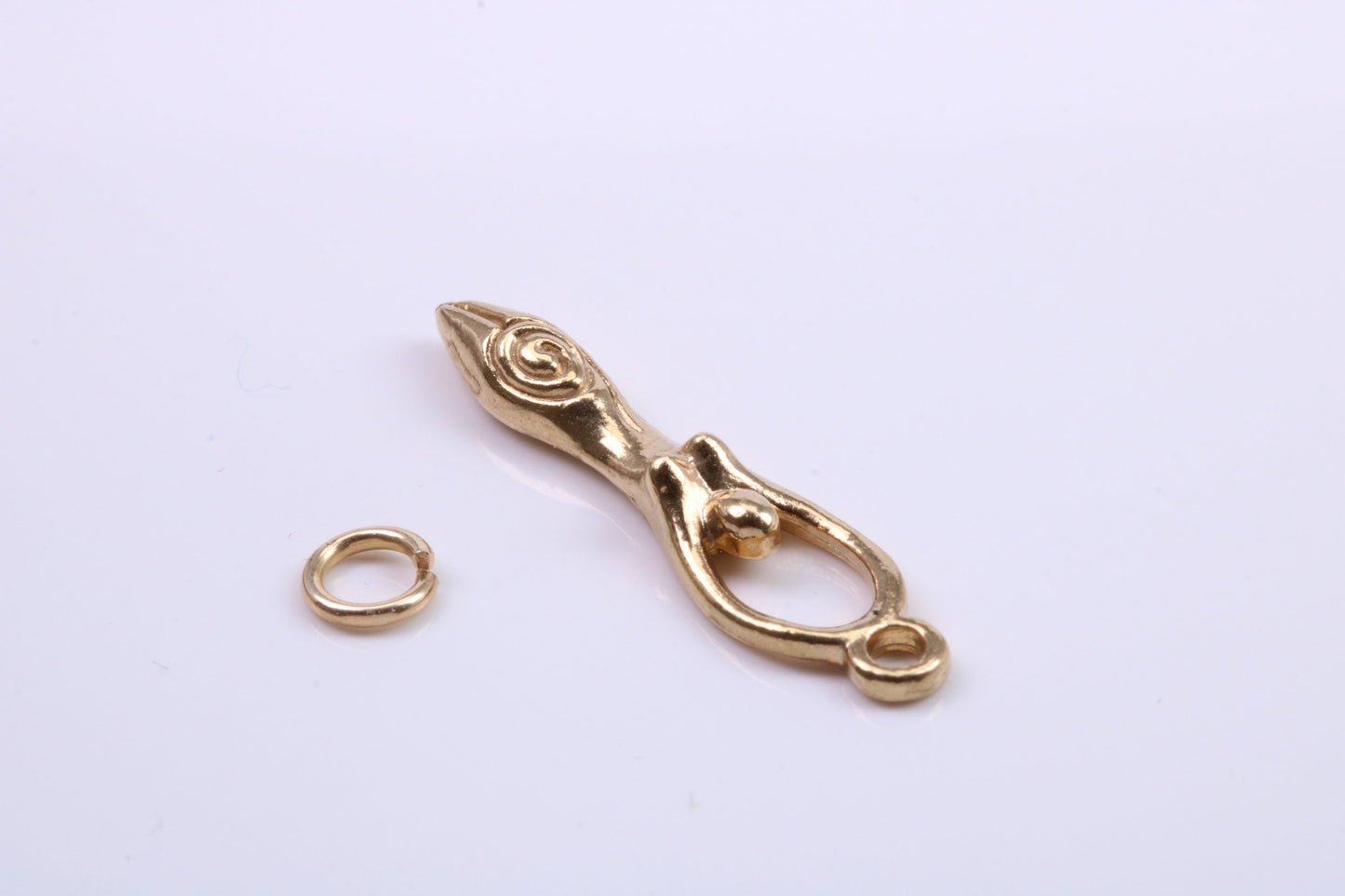 Spiral Goddess Charm, Traditional Charm, Made from Solid 9ct Yellow Gold, British Hallmarked, Complete with Attachment Link