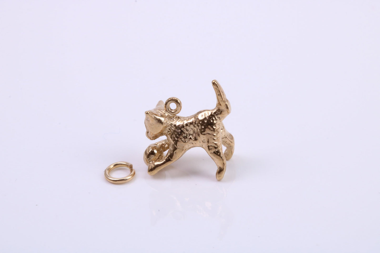 Cat Charm, Traditional Charm, Made from Solid 9ct Yellow Gold, British Hallmarked, Complete with Attachment Link