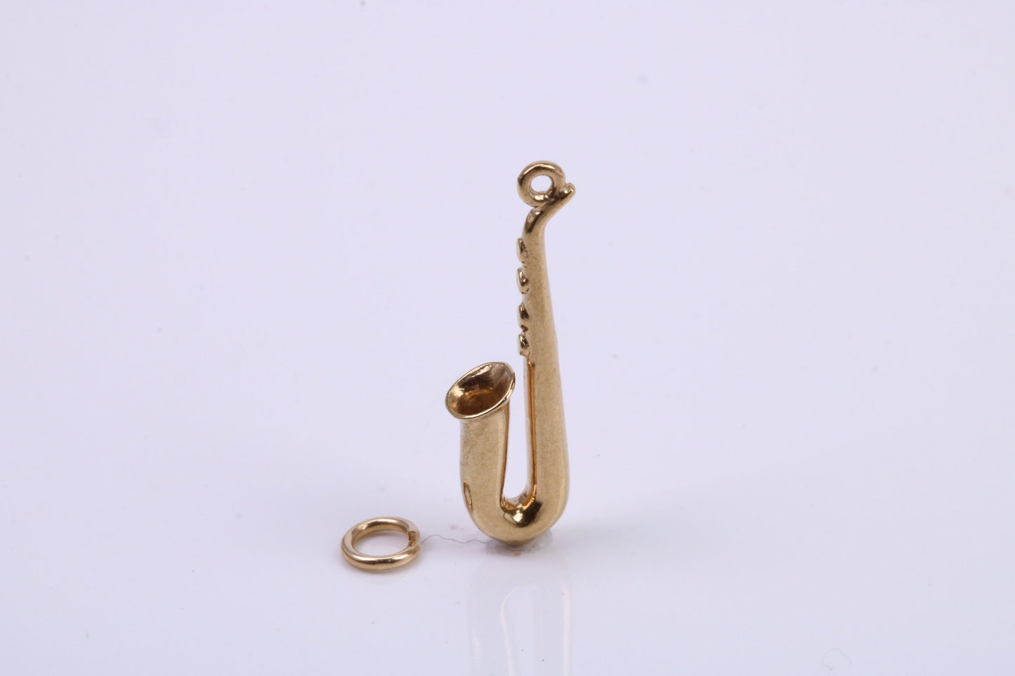 Saxophone Charm, Traditional Charm, Made from Solid 9ct Yellow Gold, British Hallmarked, Complete with Attachment Link