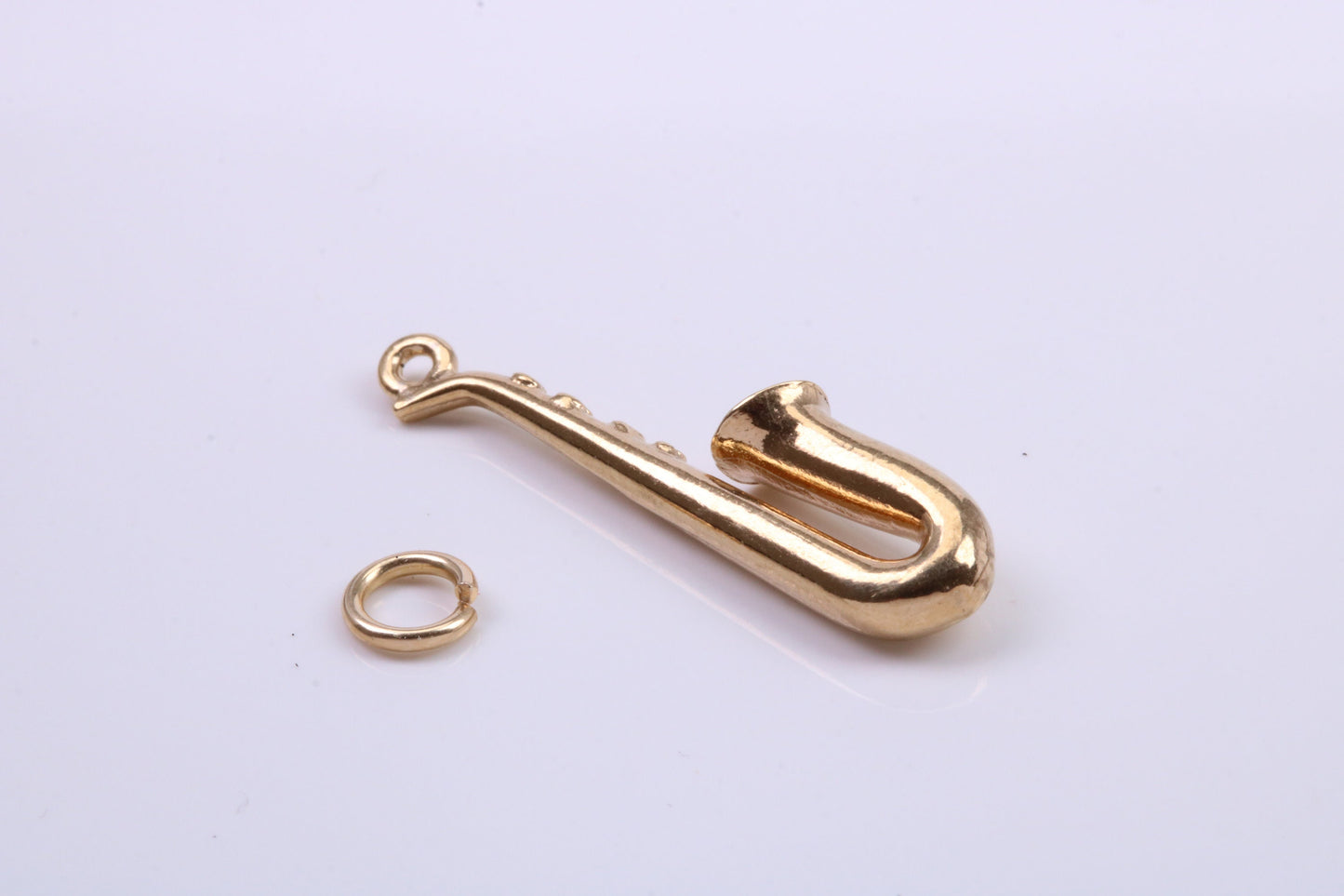 Saxophone Charm, Traditional Charm, Made from Solid 9ct Yellow Gold, British Hallmarked, Complete with Attachment Link