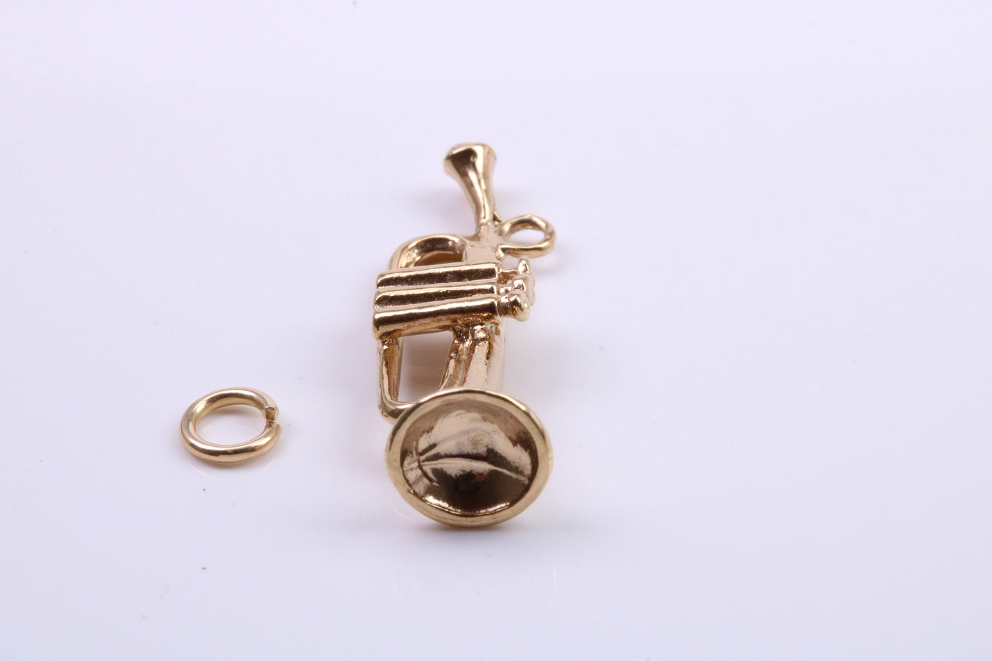 Trumpet Charm, Traditional Charm, Made from Solid 9ct Yellow Gold, British Hallmarked, Complete with Attachment Link