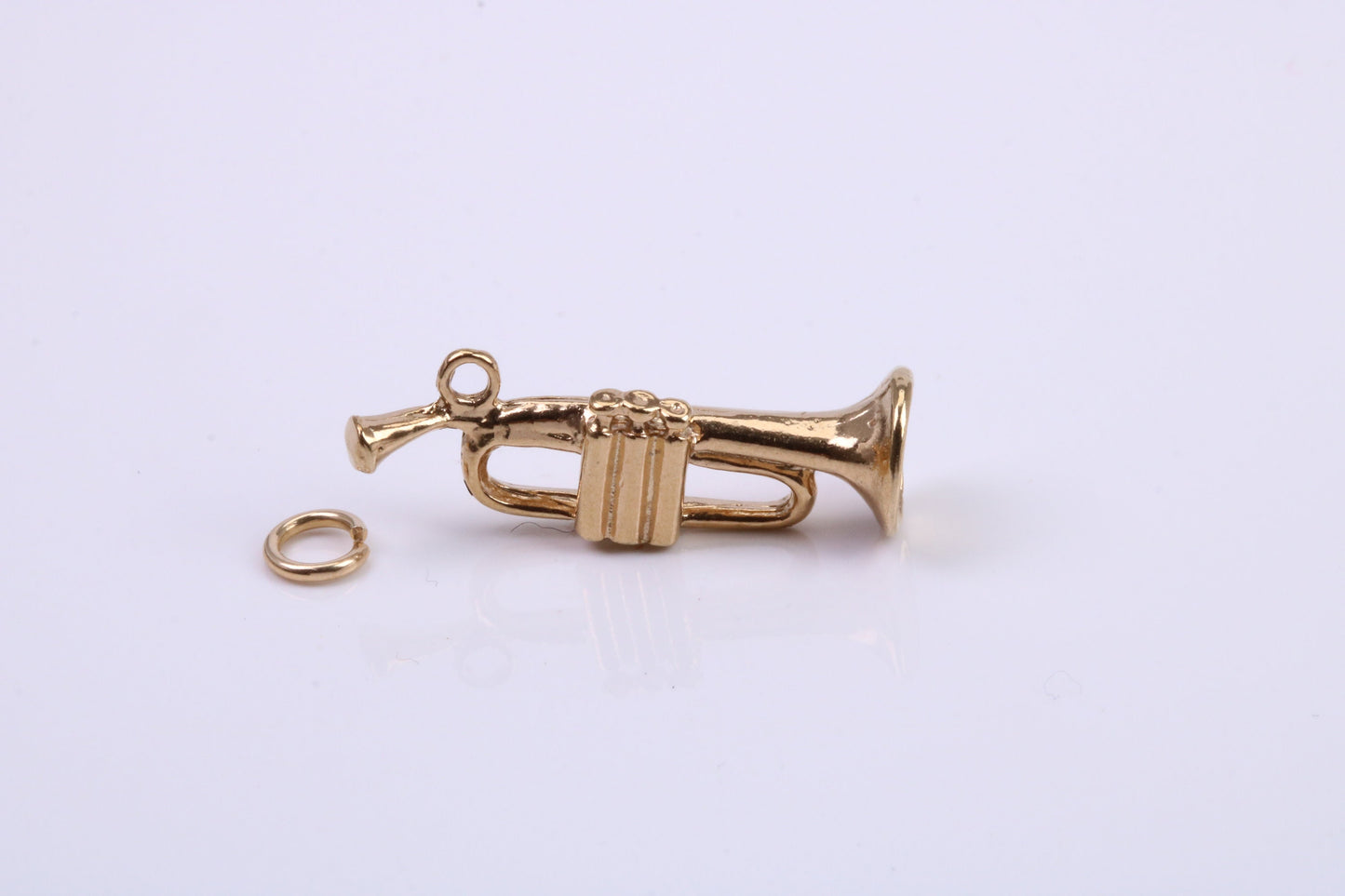Trumpet Charm, Traditional Charm, Made from Solid 9ct Yellow Gold, British Hallmarked, Complete with Attachment Link