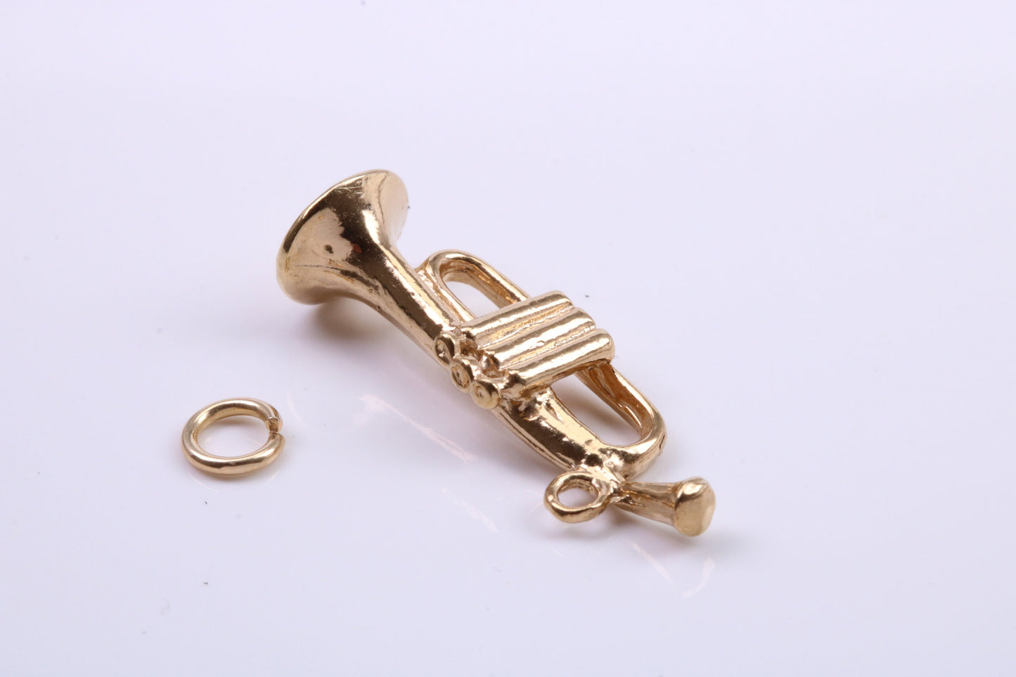 Trumpet Charm, Traditional Charm, Made from Solid 9ct Yellow Gold, British Hallmarked, Complete with Attachment Link