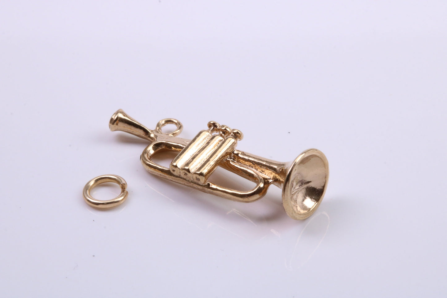 Trumpet Charm, Traditional Charm, Made from Solid 9ct Yellow Gold, British Hallmarked, Complete with Attachment Link