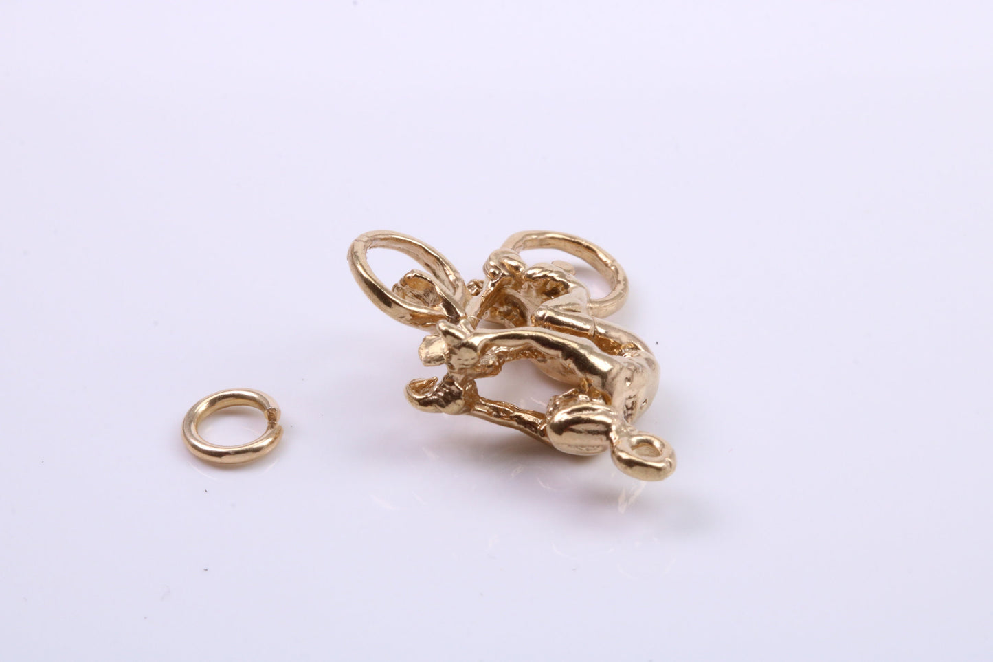 Cyclist Charm, Traditional Charm, Made from Solid 9ct Yellow Gold, British Hallmarked, Complete with Attachment Link