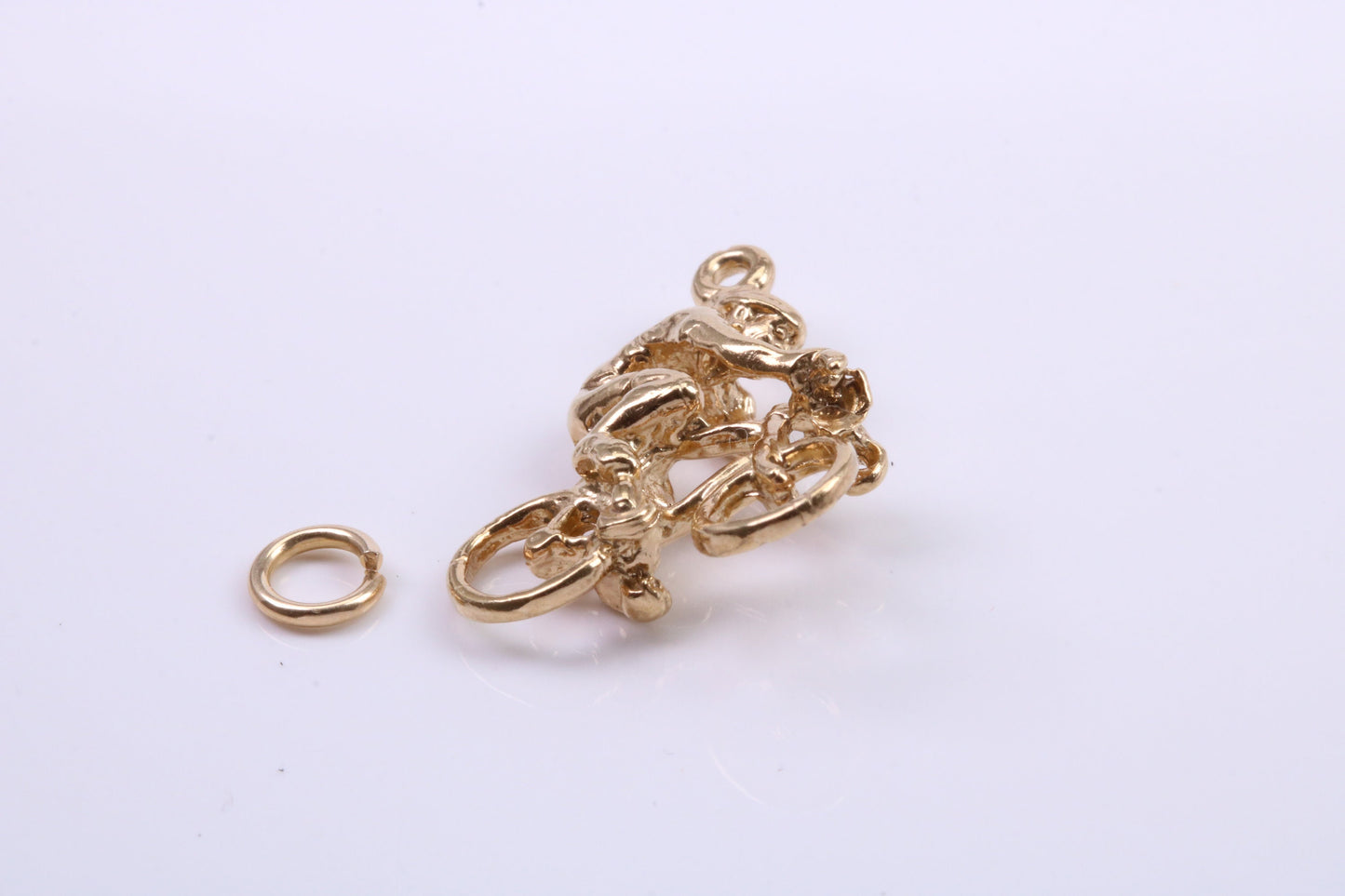 Cyclist Charm, Traditional Charm, Made from Solid 9ct Yellow Gold, British Hallmarked, Complete with Attachment Link