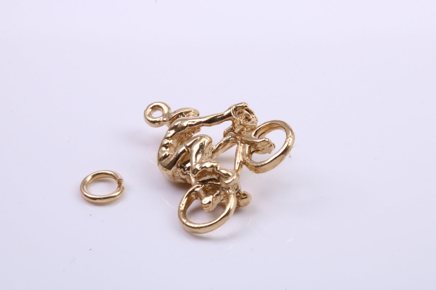 Cyclist Charm, Traditional Charm, Made from Solid 9ct Yellow Gold, British Hallmarked, Complete with Attachment Link