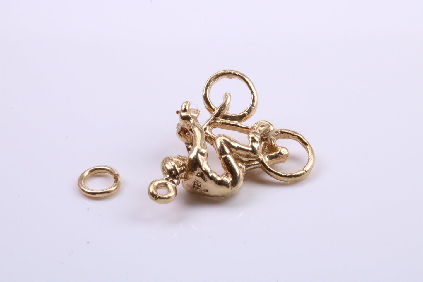 Cyclist Charm, Traditional Charm, Made from Solid 9ct Yellow Gold, British Hallmarked, Complete with Attachment Link