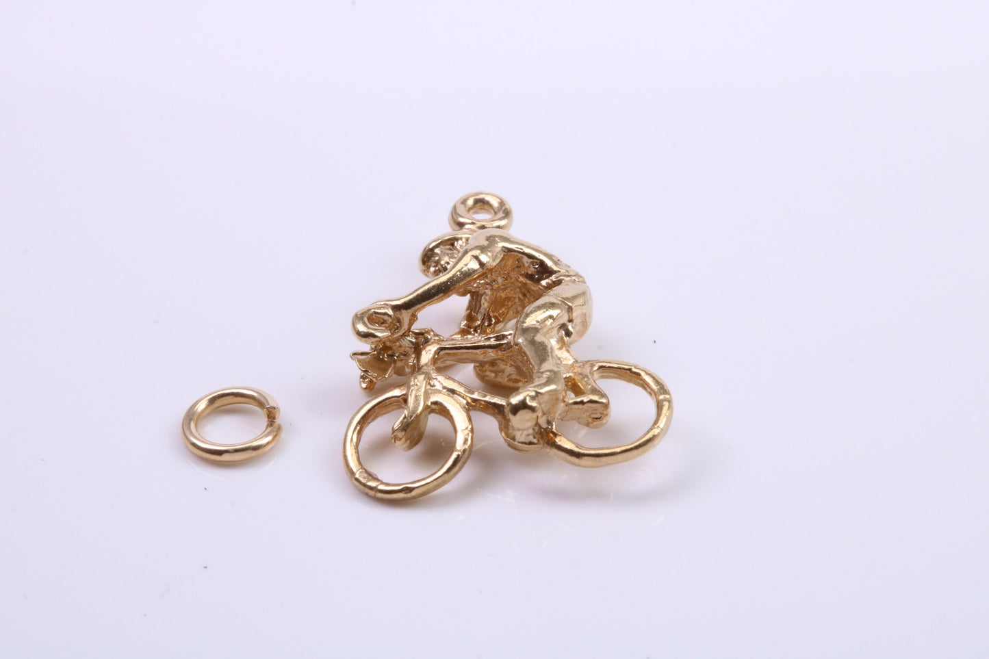 Cyclist Charm, Traditional Charm, Made from Solid 9ct Yellow Gold, British Hallmarked, Complete with Attachment Link
