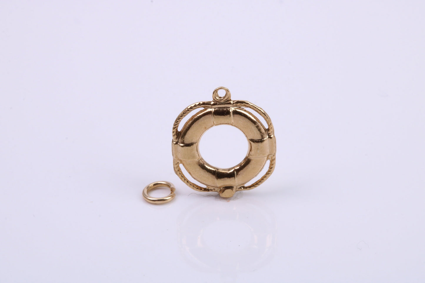 Lifebuoy Charm, Traditional Charm, Made from Solid 9ct Yellow Gold, British Hallmarked, Complete with Attachment Link