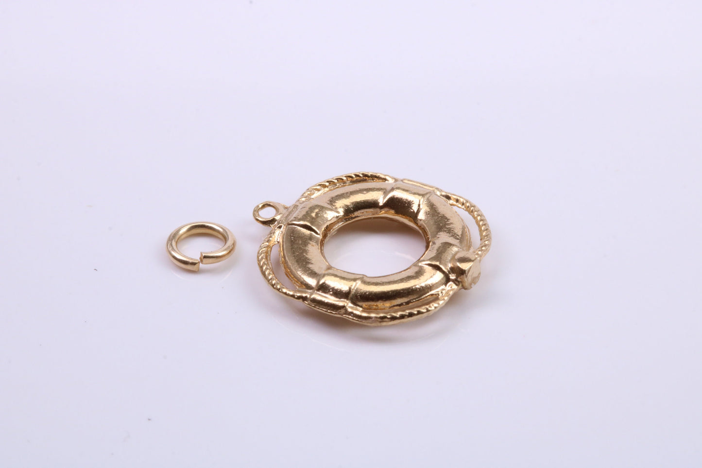 Lifebuoy Charm, Traditional Charm, Made from Solid 9ct Yellow Gold, British Hallmarked, Complete with Attachment Link