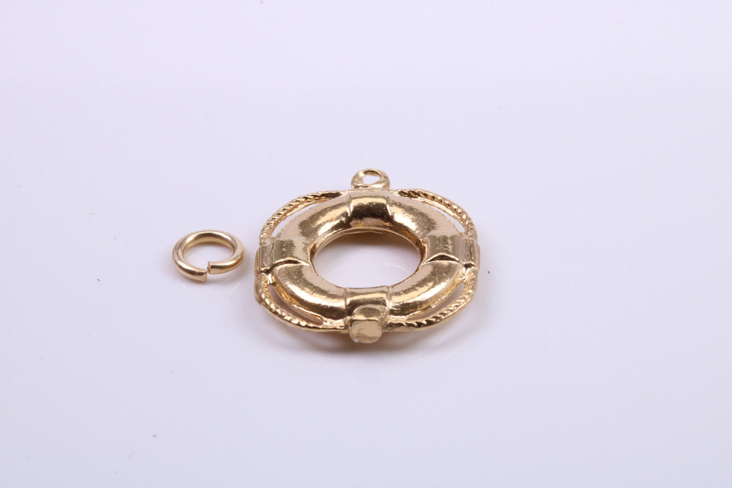Lifebuoy Charm, Traditional Charm, Made from Solid 9ct Yellow Gold, British Hallmarked, Complete with Attachment Link