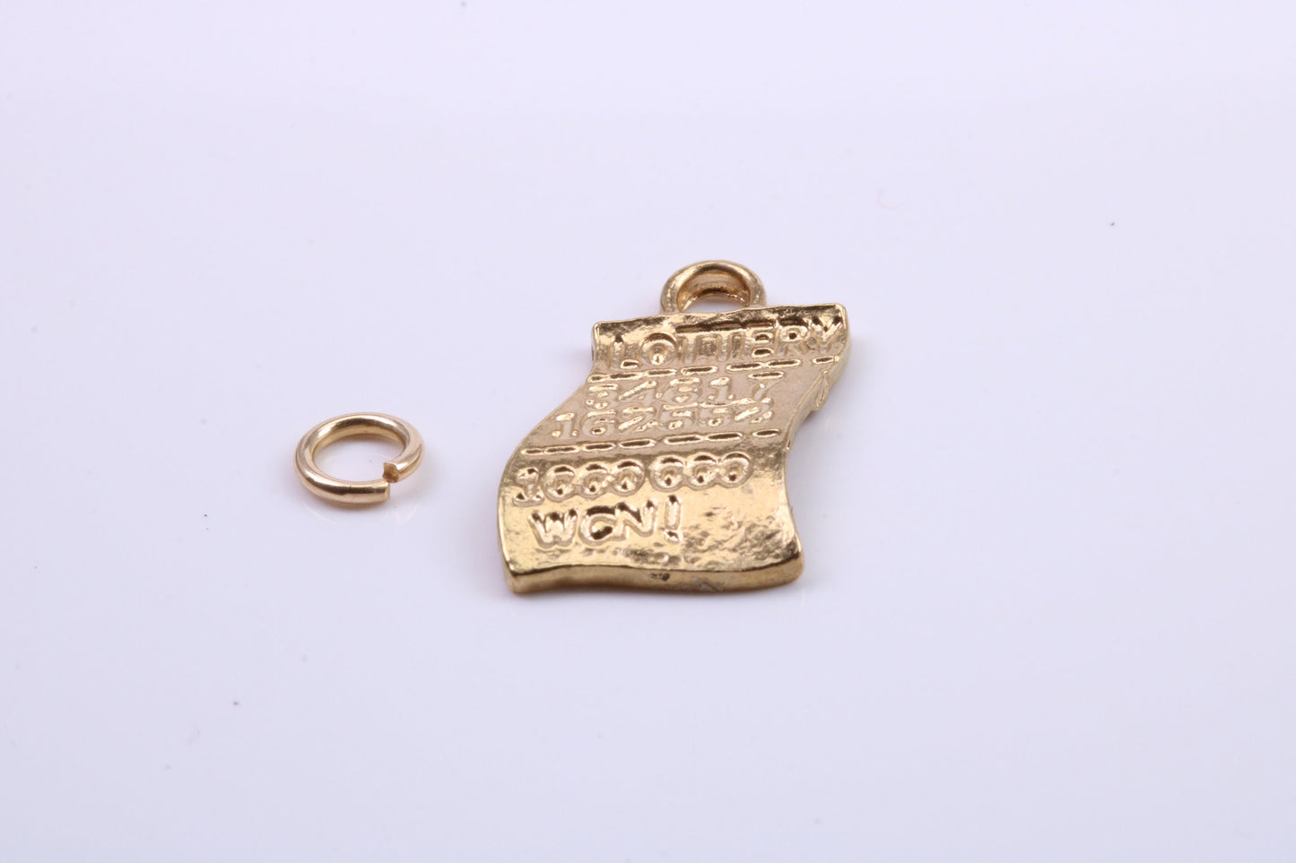 Winning Lottery Ticket Charm, Traditional Charm, Made from Solid 9ct Yellow Gold, British Hallmarked, Complete with Attachment Link