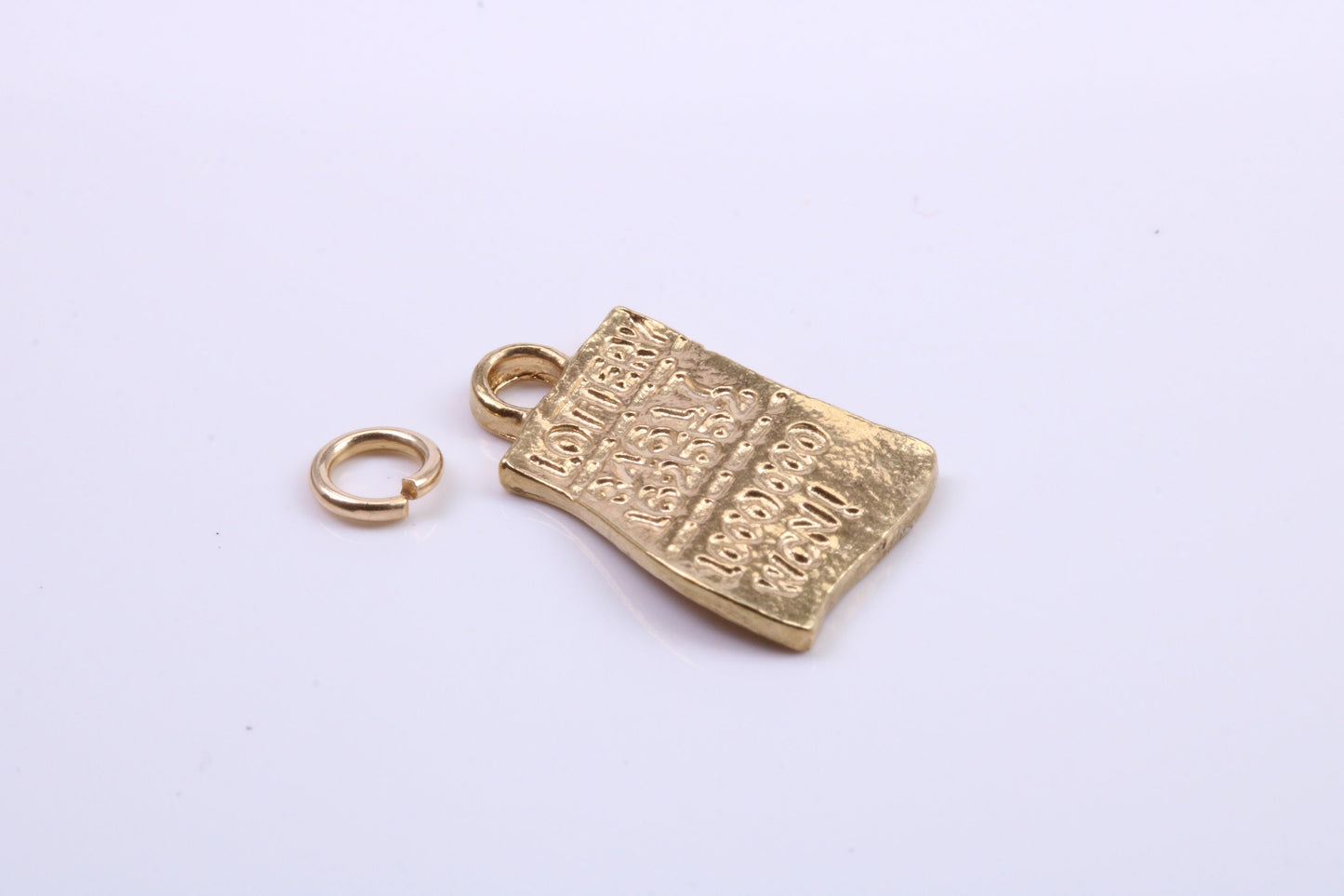Winning Lottery Ticket Charm, Traditional Charm, Made from Solid 9ct Yellow Gold, British Hallmarked, Complete with Attachment Link