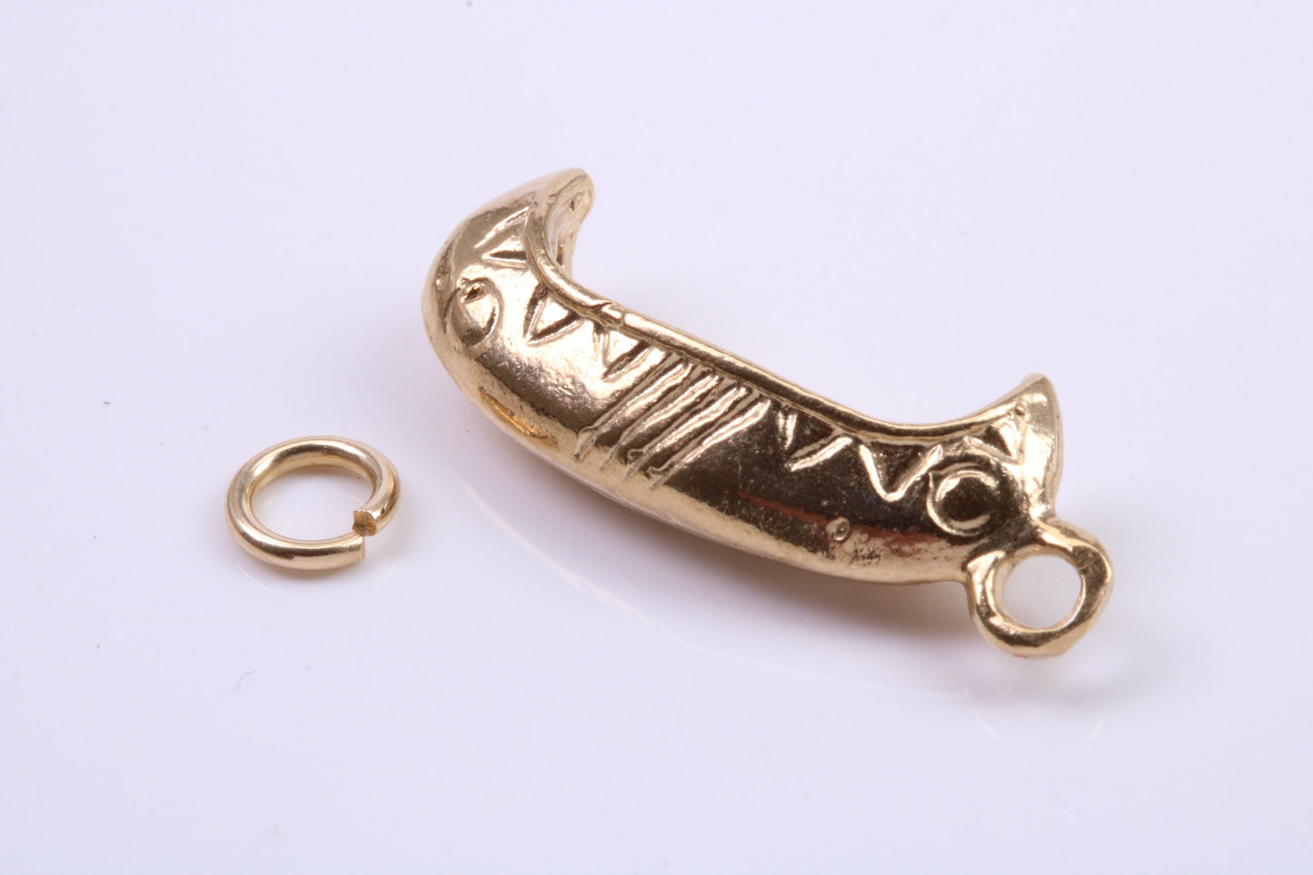 Canoe Charm, Traditional Charm, Made from Solid 9ct Yellow Gold, British Hallmarked, Complete with Attachment Link