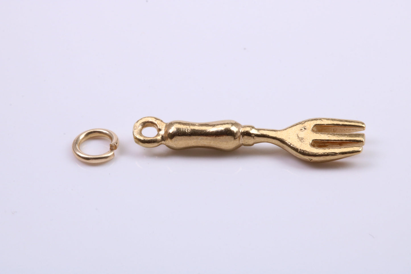 Garden Fork Charm, Traditional Charm, Made from Solid 9ct Yellow Gold, British Hallmarked, Complete with Attachment Link